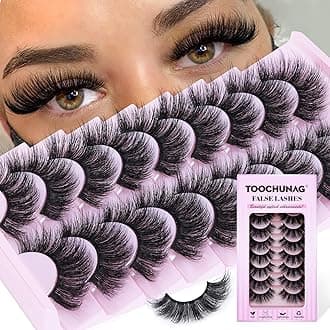 Fluffy Lashes 9 Pairs Thick Eyelashes 18mm Cat Eye Lashes Wispy False Eyelashes Full Volume Fake Mink Lashes Pack by TOOCHUNAG