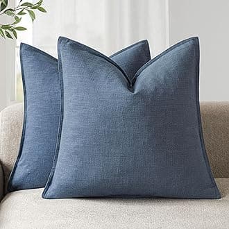 Foindtower Pack of 2, Decorative Linen Soild Throw Pillow Covers Soft Accent Euro Cushion Case Farmhouse Neutral Pillowcase for Chair Couch Sofa Bedroom Living Room Home Decor 18 x 18 Inch Dark Blue