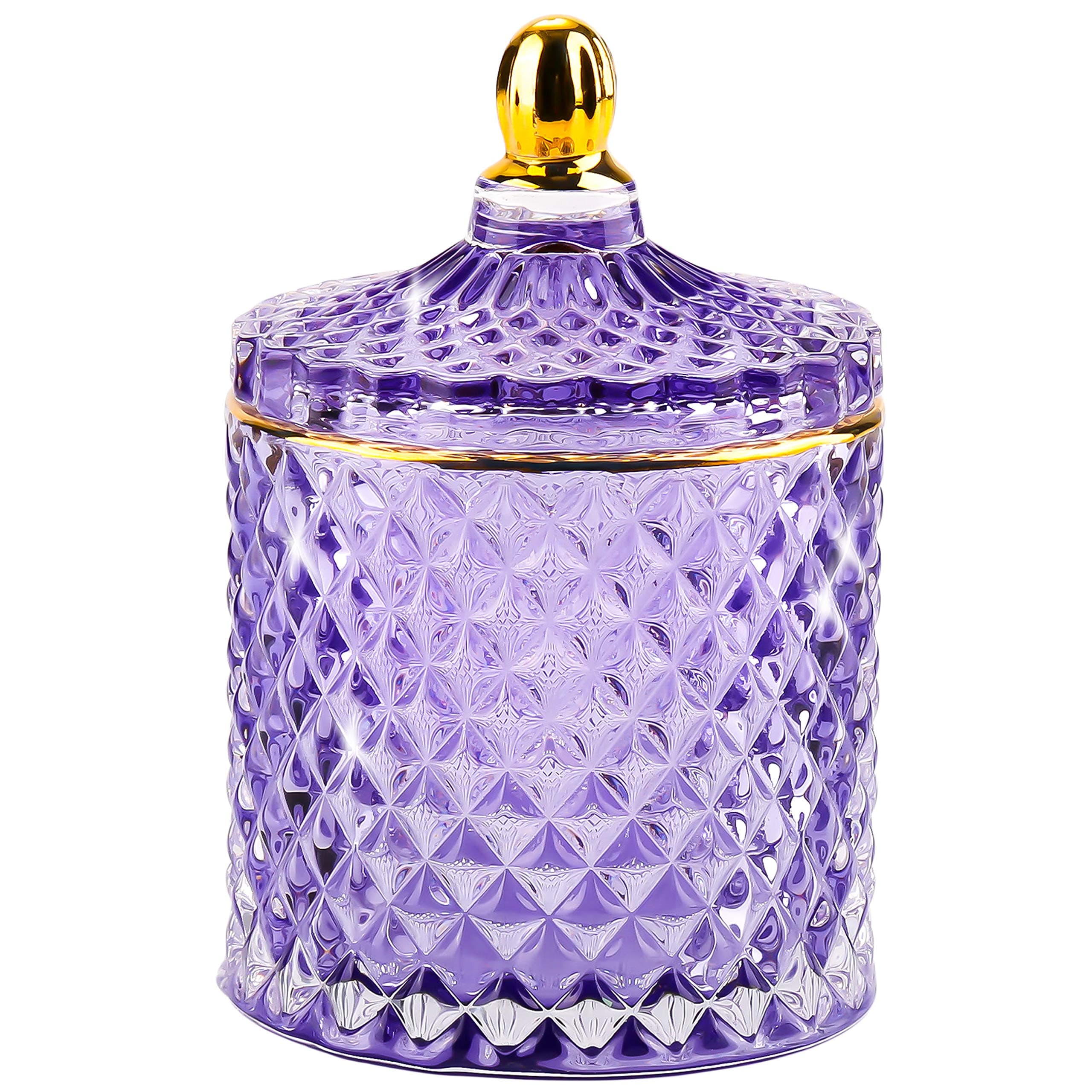 ALAMHIRoyal Jewelry Box for Women Glass Candy Jar with Lids Small Purple Trinket Crystal Christmas Birthday Gifts for Women Girlfriend (Transparent Purple)