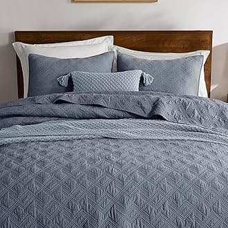 WDCOZY 100% Cotton Twin Size Quilt Set - Dusty Blue Pre-Washed Soft Lightweight Modern Bedspread, Farmhouse Country Rustic Coverlet, Textured Like Linen, Shabby Chic Gauze Bedding, 2 Pieces