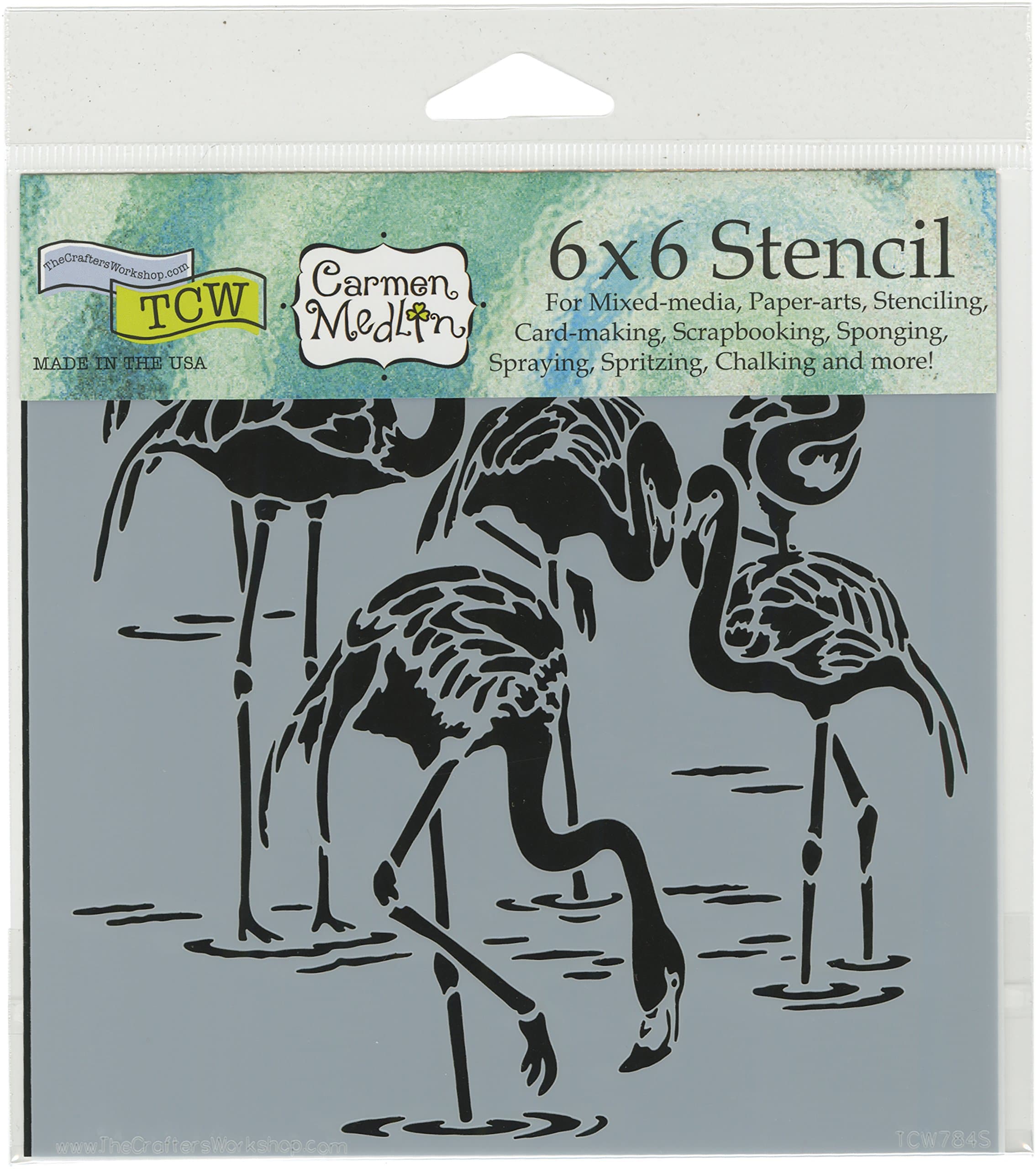 The Crafters Workshop TCW784S Flamingos Stencil, Synthetic Material, 18 x 16 x 0.1 cm