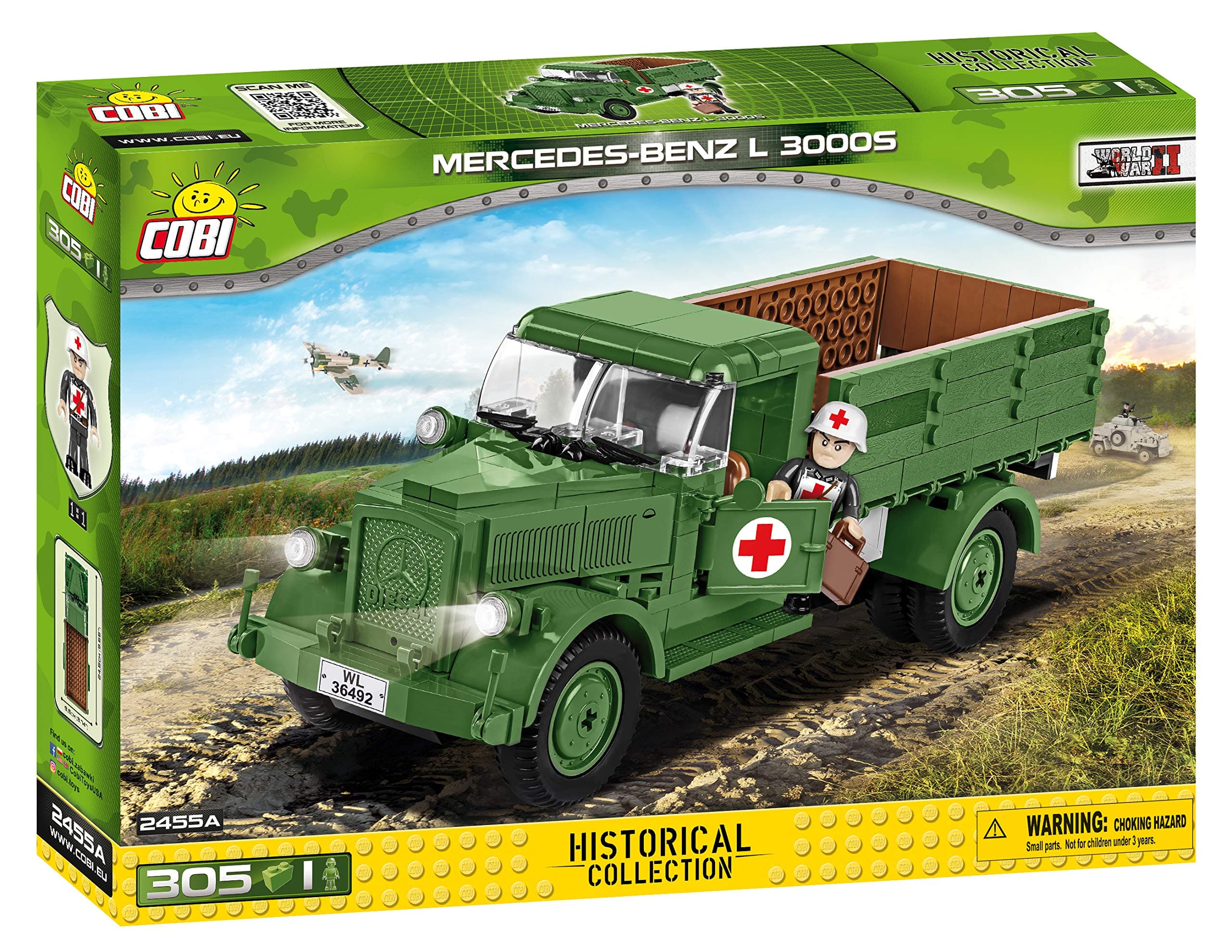 Cobi 2455A Small Army - MB L30004x2 3.1 Ton Truck (350 Pcs) Mercedes-Benz Toy, Green