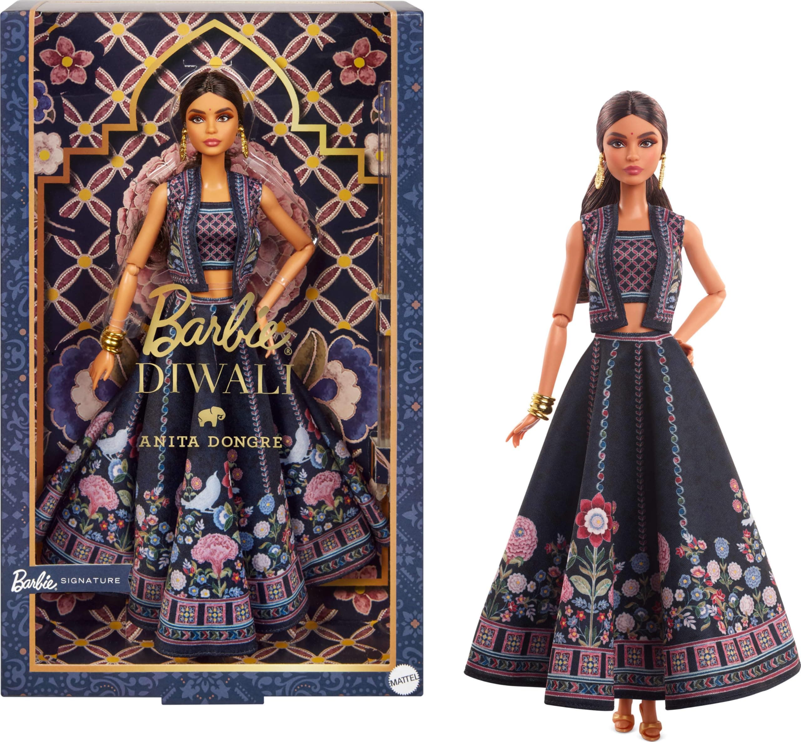 Anita Dongle Barbie Diwali doll wearing Festival of Light Look Holiday Collection with doll stand and Certificate of Authenticity