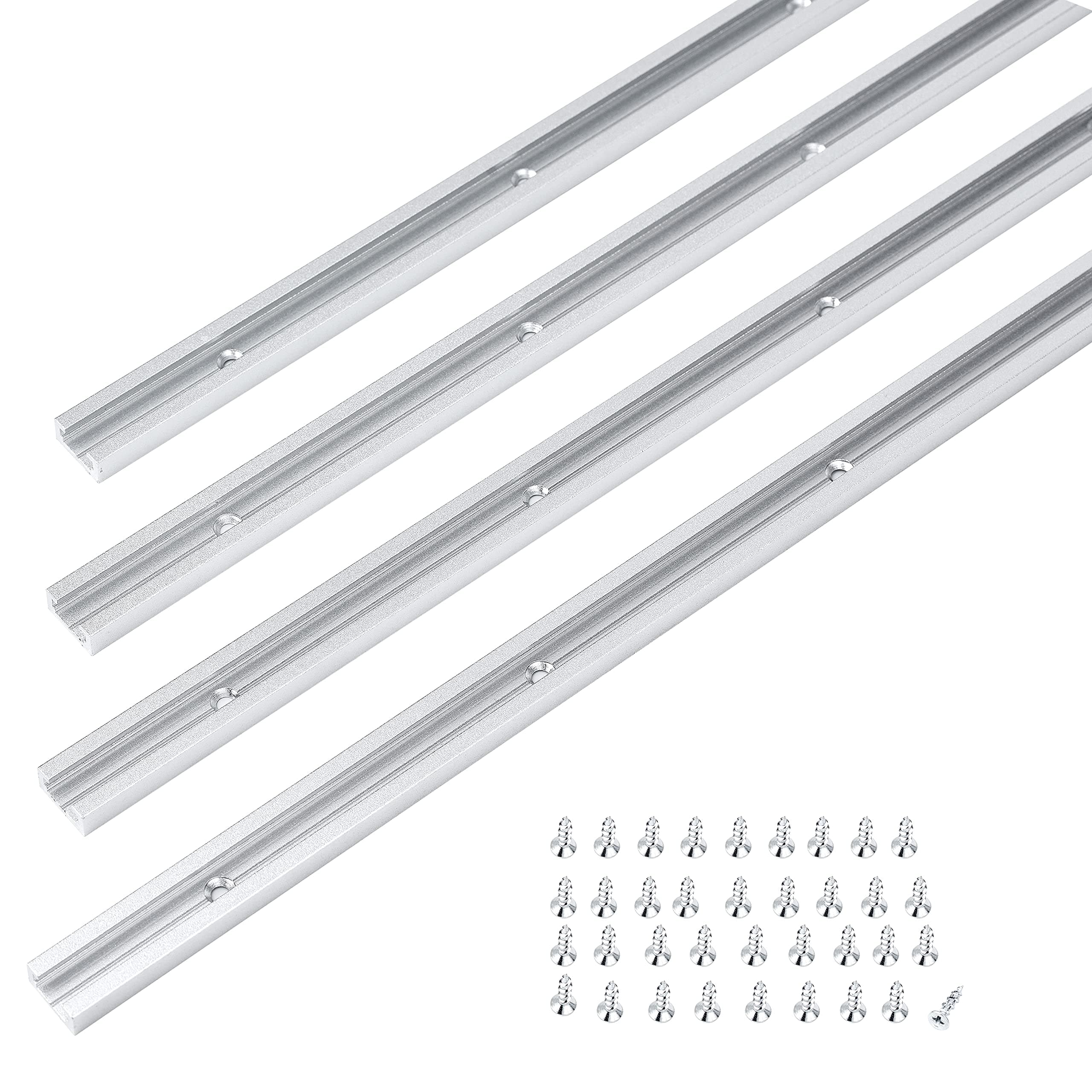 T Track 36" with Wood Screws- Double-Cut Profile Aluminum T-Track with Predrilled Mounting Holes -Woodworking and Clamps-Fine Sandblast Anodized -Silver Color -4 Pack