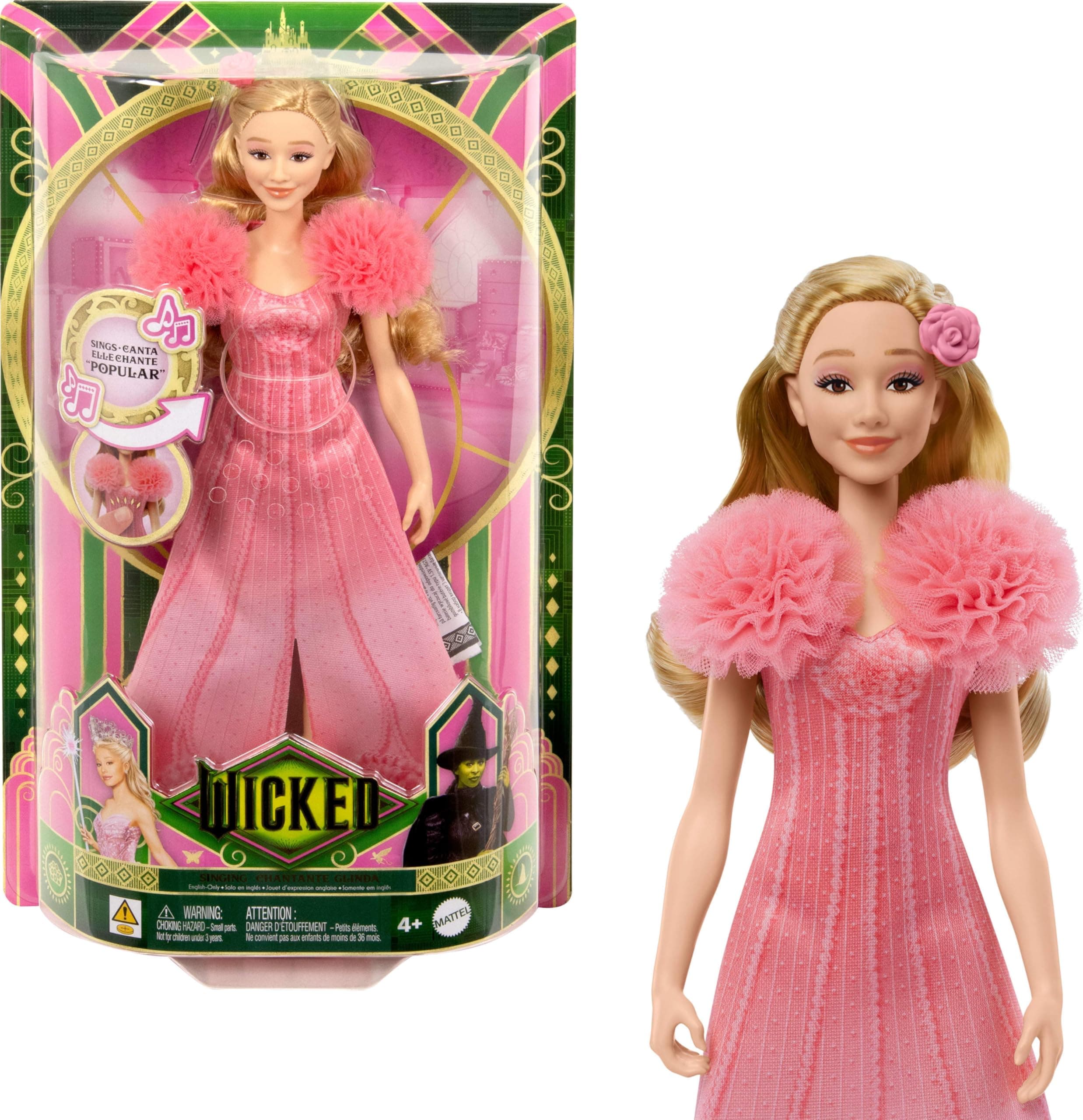Mattel Wicked Singing Glinda Fashion Doll & Accessories, Posable with Movie-Inspired Look & Removable Outfit, Sings “Popular”, JLG49
