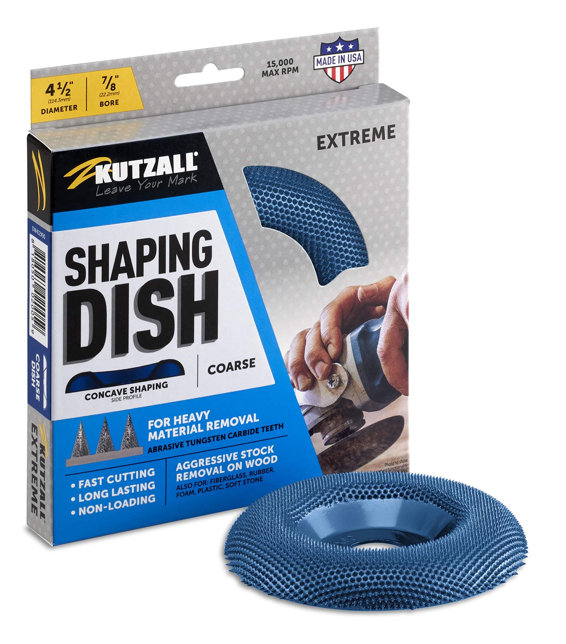 Extreme Shaping Dish - Coarse, 4-1⁄2" (114.3mm) Dia. X 7⁄8" (22.2mm) Bore - Woodworking Angle Grinder Attachment for DeWalt, Bosch, Milwaukee, Makita. Abrasive Tungsten Carbide, DW412X90