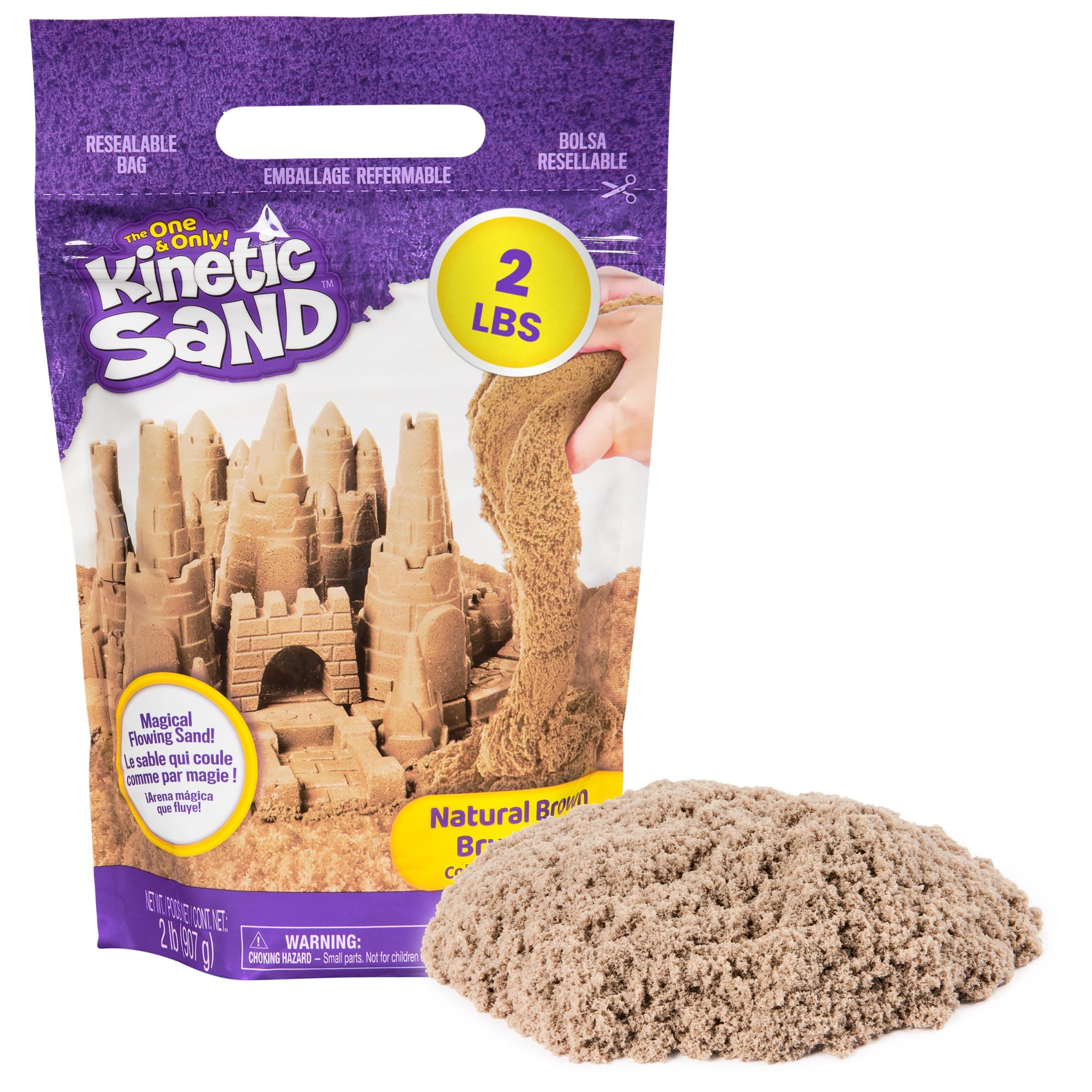 2lb Brown Play Sand, Moldable Sensory Toys for Kids, Resealable Bag (Packaging May Vary), for Ages 3 and up