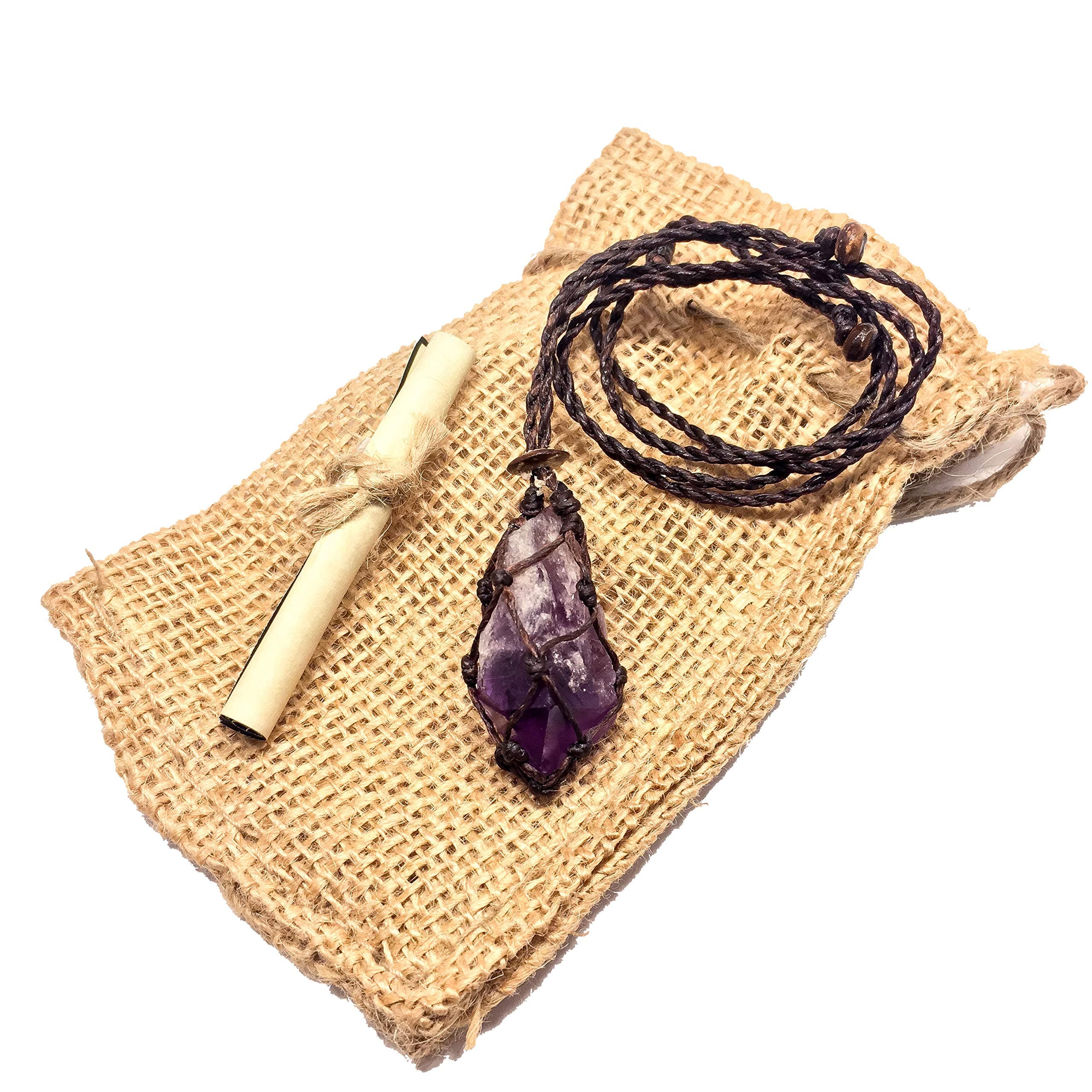 Soundpeace Raw Amethyst Crystal Point Macrame Necklace