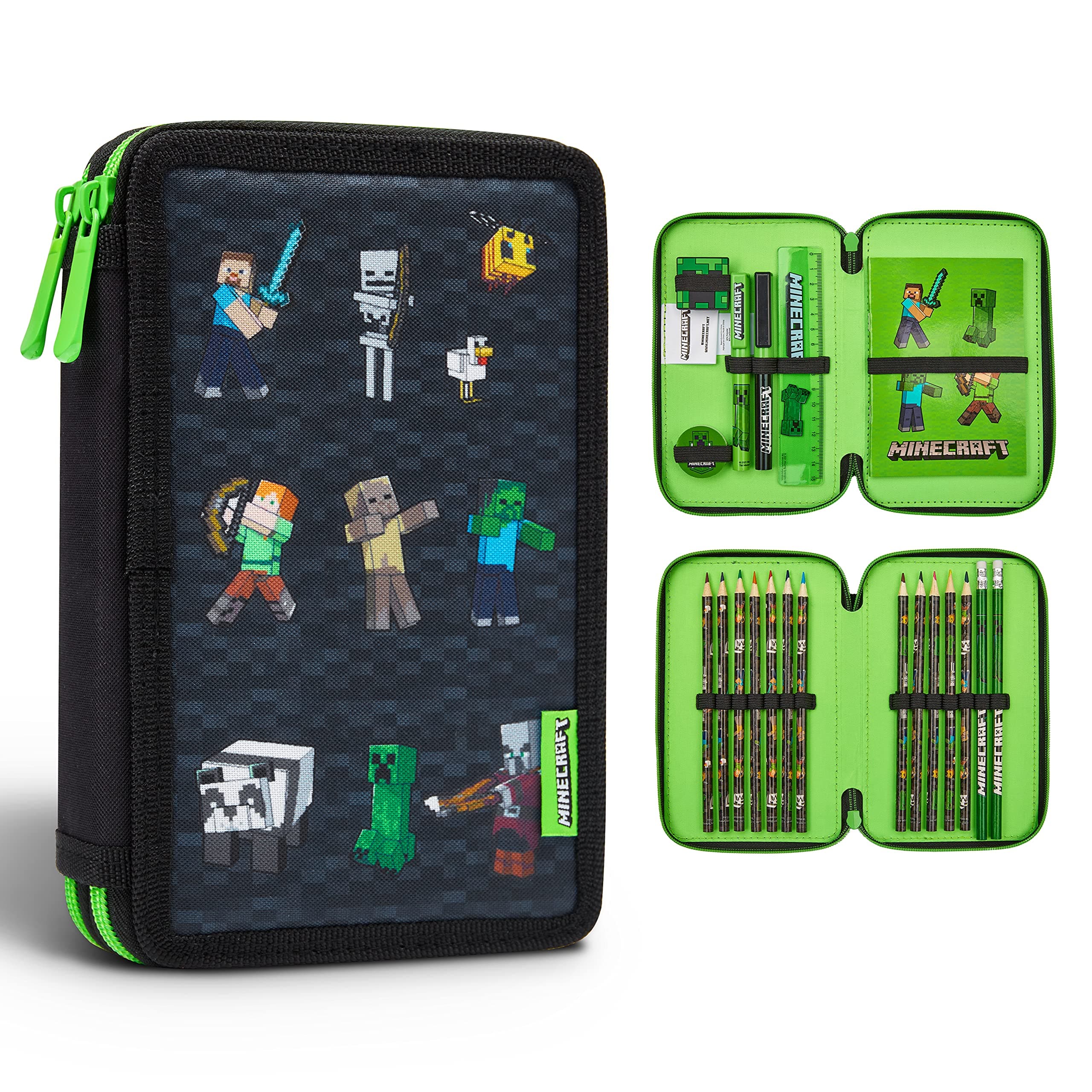 Minecraft Children's Pencil Case with 2 Compartments and School Supplies