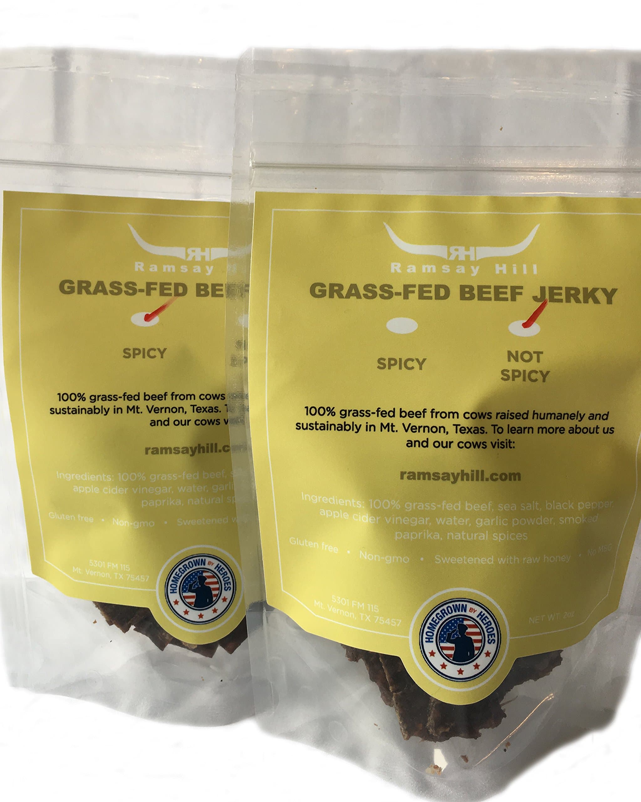 100 % Grass Fed Beef Jerky no soy no msg no sugar small farm veteran made (Not Spicy, Pack of 1)