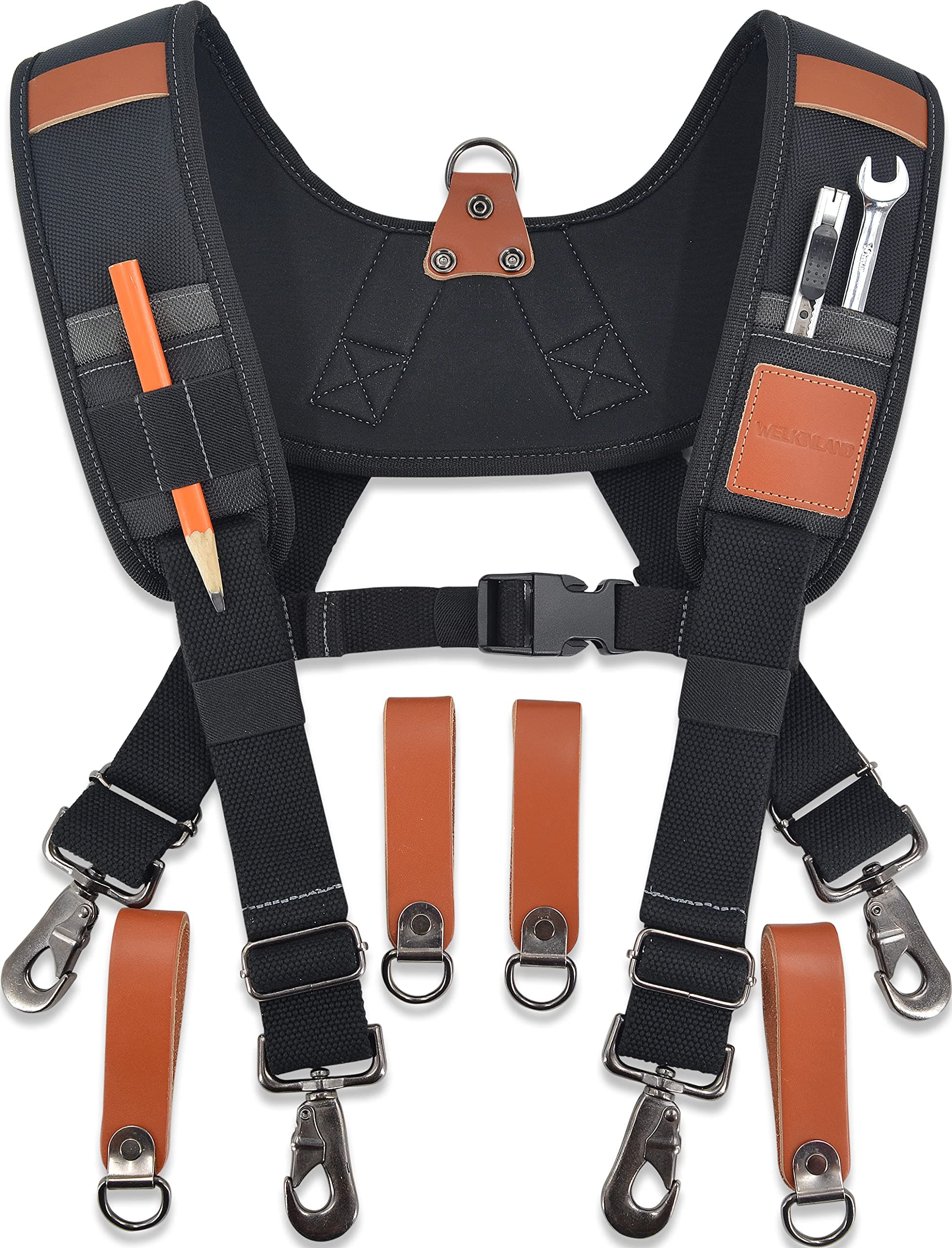 WELKINLAND Heavy-Duty leather tool belt suspenders, Carpenter tool bag suspenders, Leather suspenders for tool belt, Construction tool belt, Tool belt suspenders for men