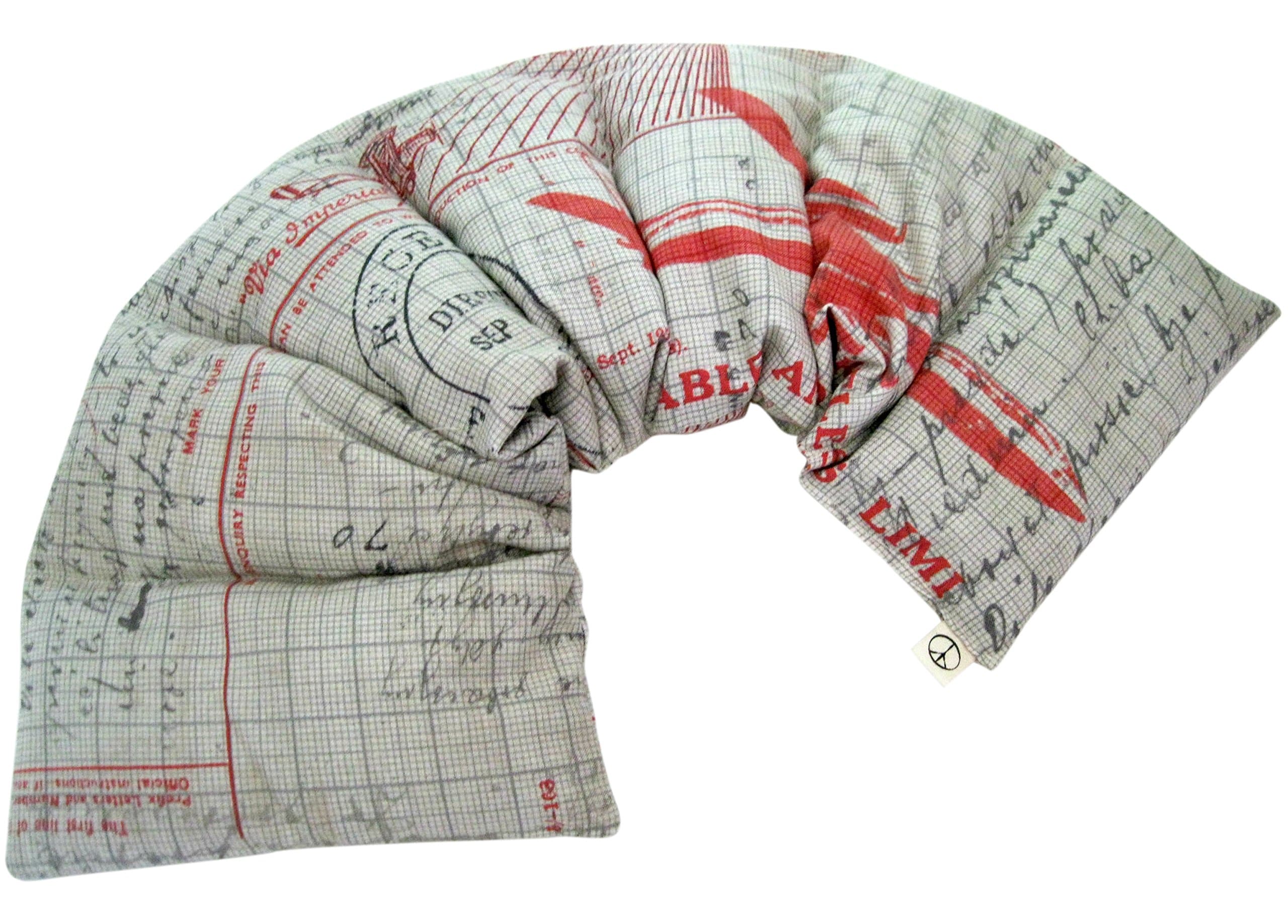 LOVEwrap Neck & Shoulder wrap - Microwaveable - 11 x 58 - Soft Cotton - Unscented Flax Seed - All Natural - Beige red Blue Travel Airplane