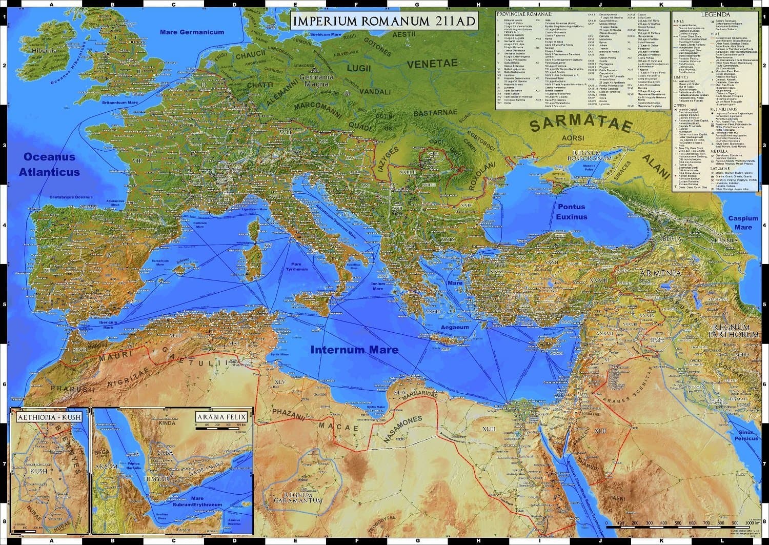 Empire romain 211 AD enroulé : Carte de l'Empire romain ()