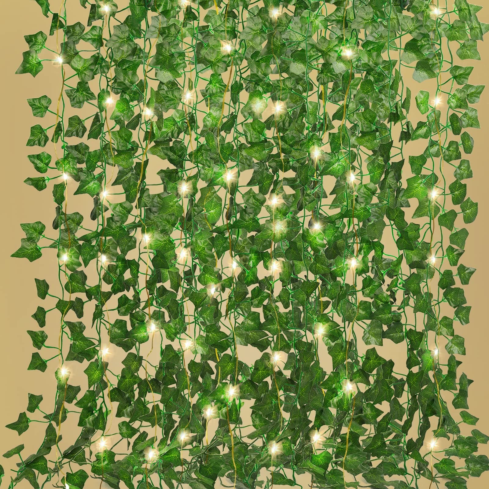 RECUTMS Fake Ivy Vines with Lights for Room Decor 12 Pack 86 FT Artificial Ivy Vine Garland with 100 LED String Lights Leaves Hanging Plant Vine for Bedroom Aesthetic Garden Office Wedding Wall Decor