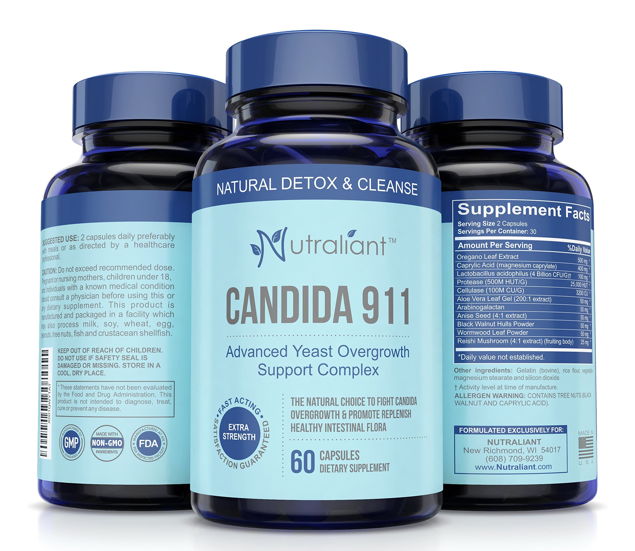 Candida 911 Best Candida Cleanse - Gentle & Effective Detox Complex w/Probiotics, Enzymes & Herbs - Rids Yeast Overgrowth - No Unpleasant Effects - Fast & Effective Support Supplement for Women & Men