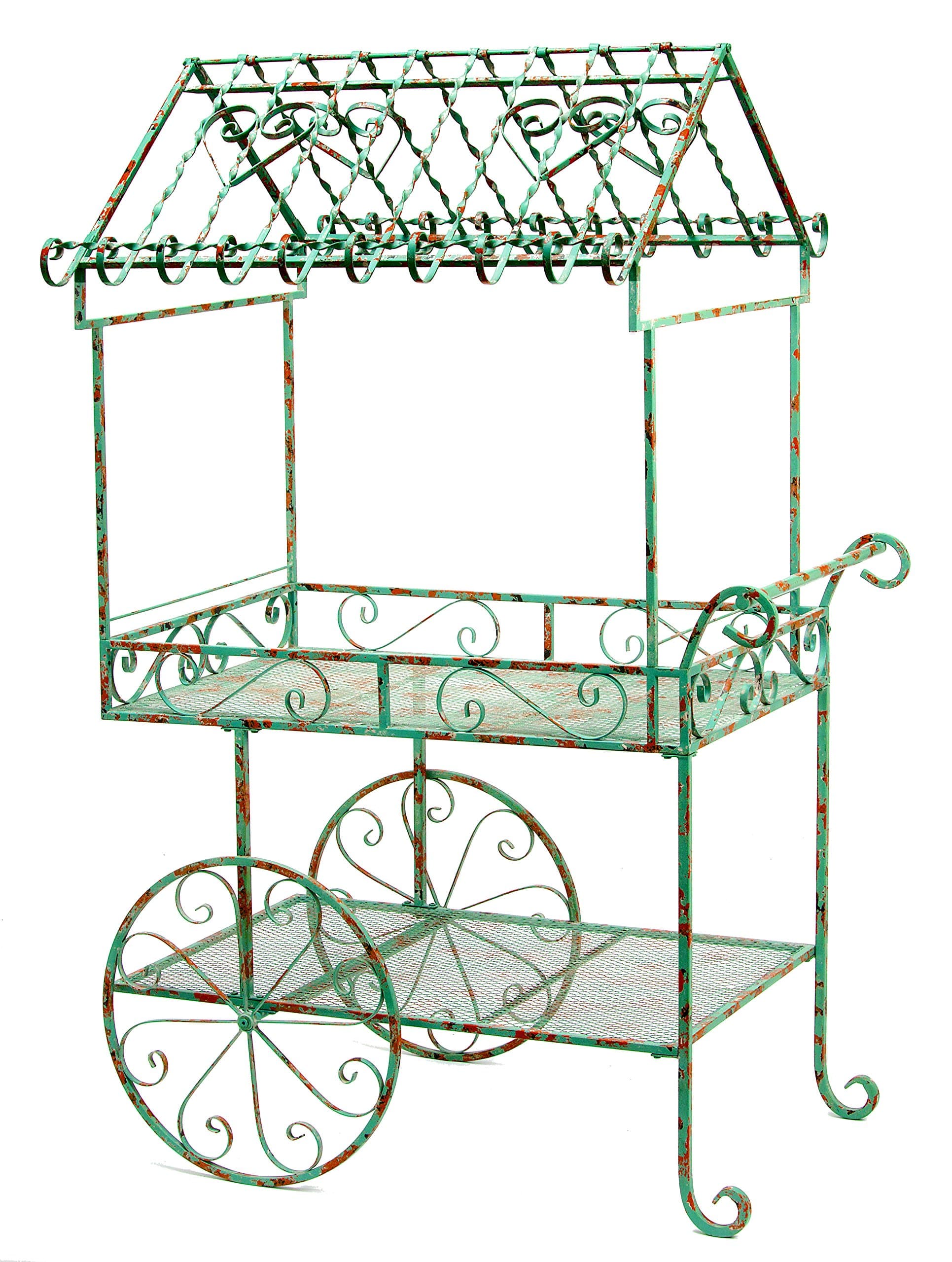 Deer Park Ironworks Deer Park TC104-BLU Large Flower Cart, Weathered Teal Blue Finish, 40" L x 27" W x 64" H, Blue Patina