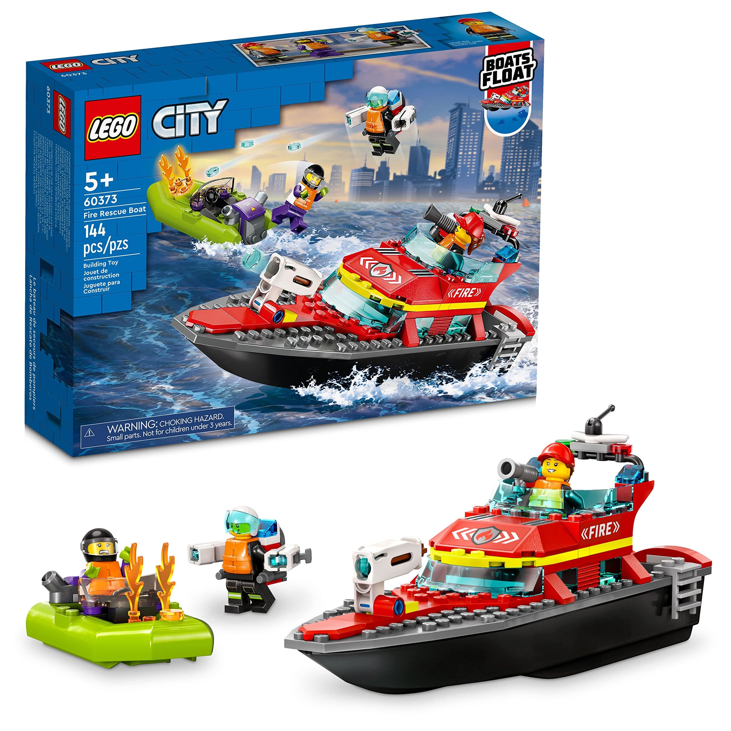 City Fire Rescue Boat Building Set - Floatable Boat Toy for Boys & Girls, Ages 5+ - Kids Pretend Play Toy for Preschool - Gift for Birthdays - 60373
