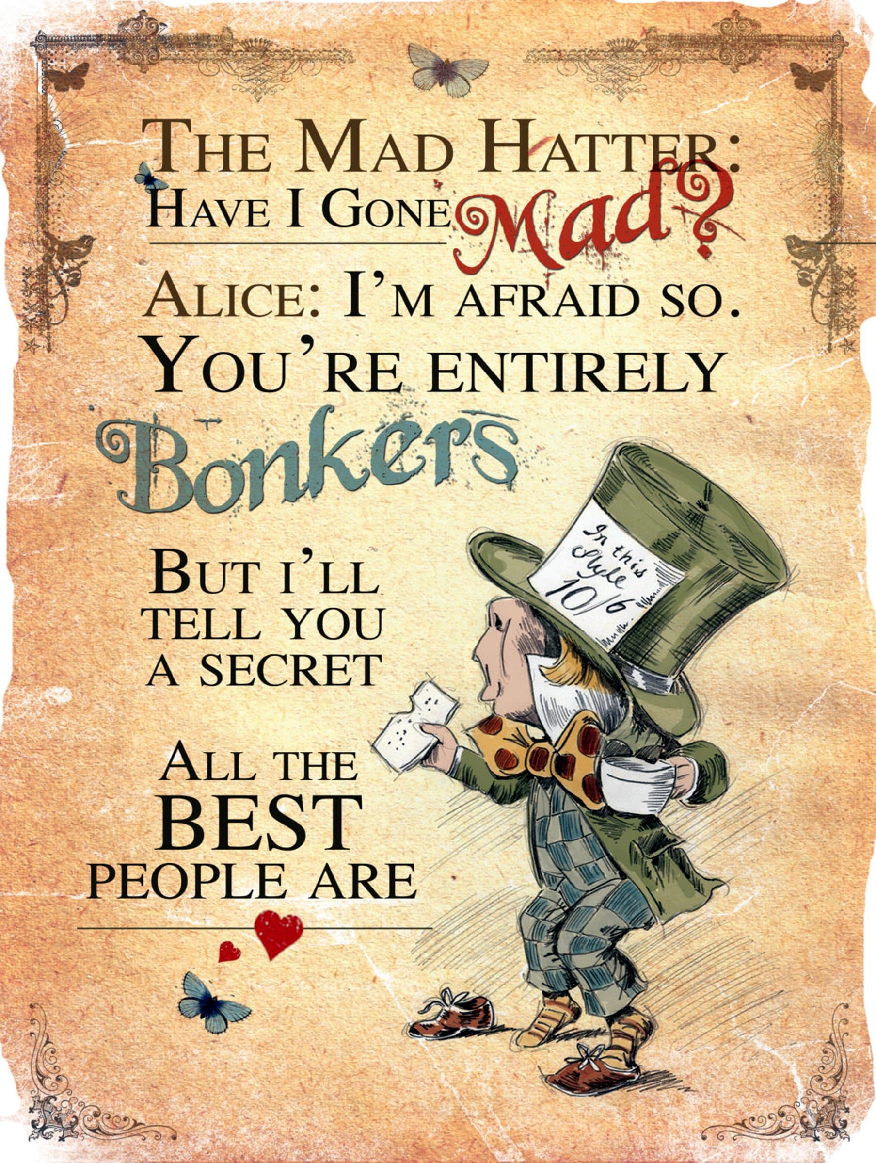 Shawprint Alice In wonderland Metal Sign MAD HATTER BONKERS RETRO METAL TIN WALL ART NOVELTY GIFT 10" x 8" (2268M (10" x 8" (267mm x 200mm))