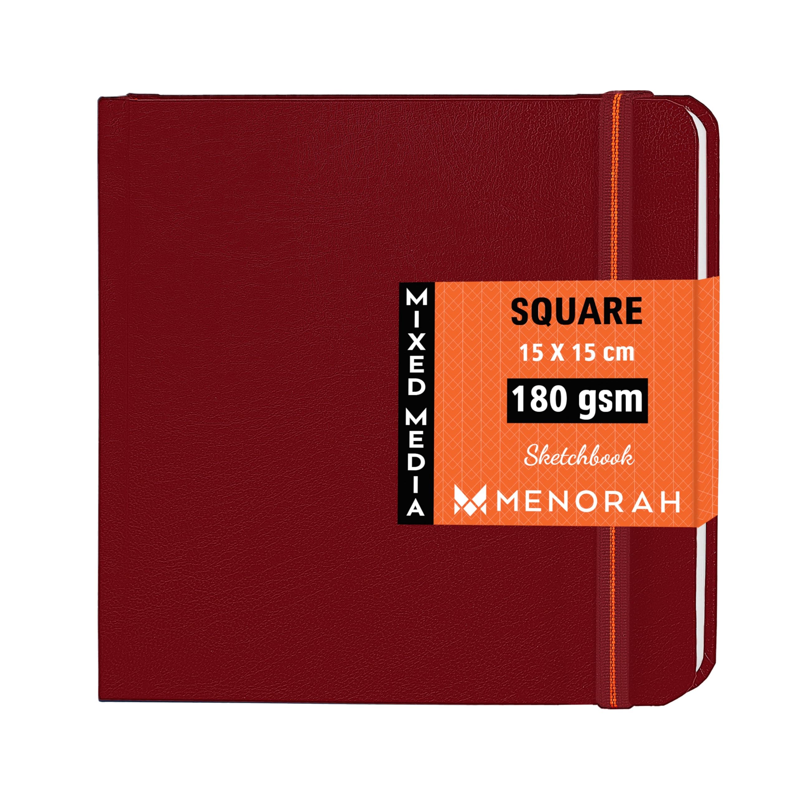 MENORAH Paper,Silk - Sketch Book for Artist - Square - 180 GSM - Square Sketchbook for Drawing, Watercolor - Hard Bound - 100 Pages/50 Sheets - (15.0 x 15.0 cm)- (RED)