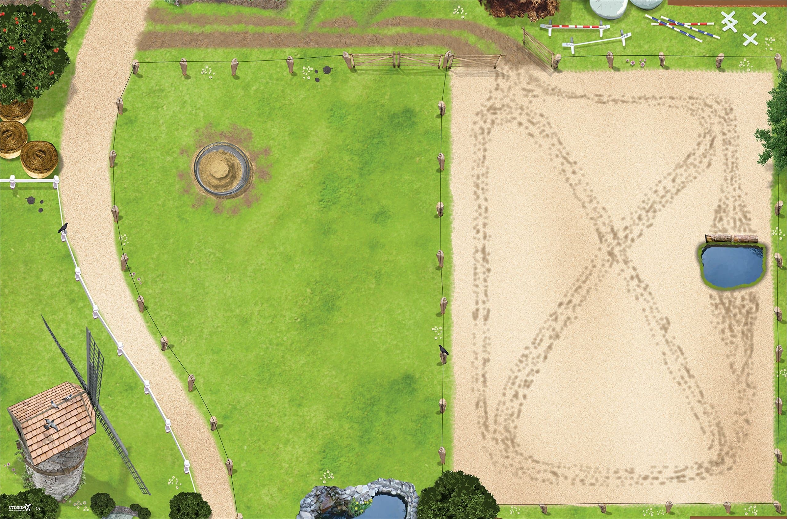 STIKKIPIX Horse Paddock/Riding Place Game Mat/Play Carpet - SM09 - for the Children`s Room - Dimensions 150 x 100 cm