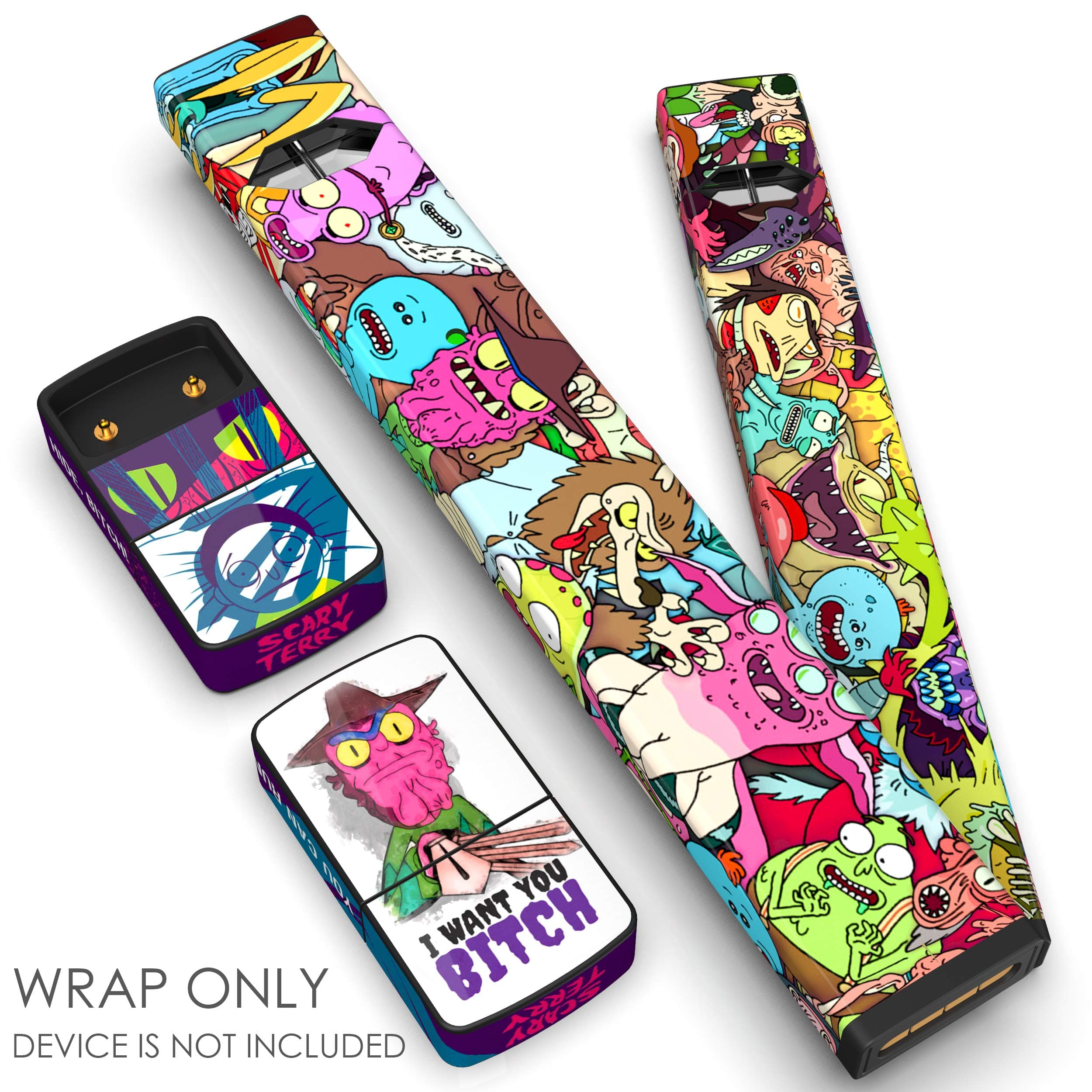 JUUL Skin - JUUL Wrap - JUUL Decal - JUUL Cover - JUUL Starter Kit Stickers - Pax JUUL Skin for Device Charger Pods - Original JUUL Vape Pen Accessories Skin (Rick and Morty Monster + Scary Terry)