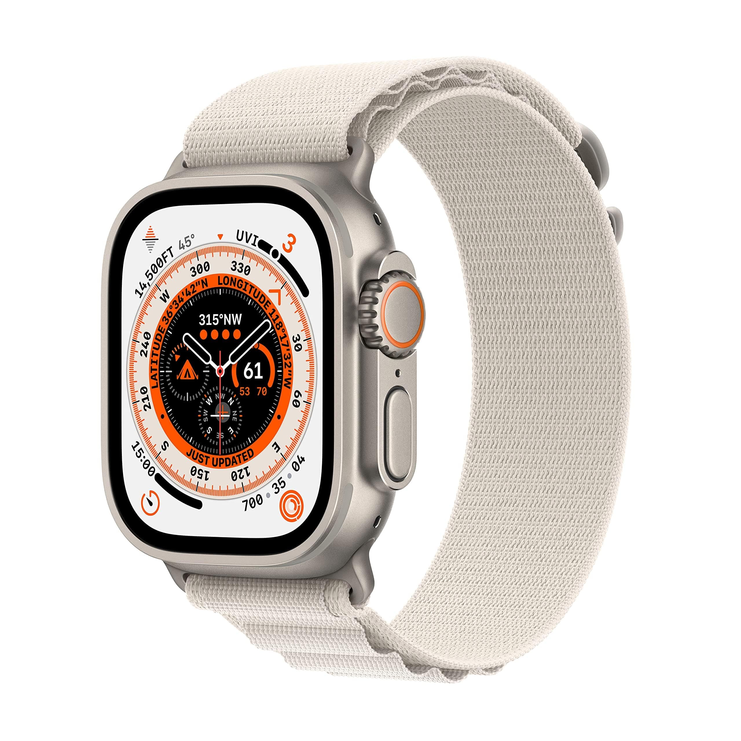 Apple Watch Ultra [GPS + Cellular 49mm] Titanium Case with Starlight Alpine Loop, Small (Renewed)