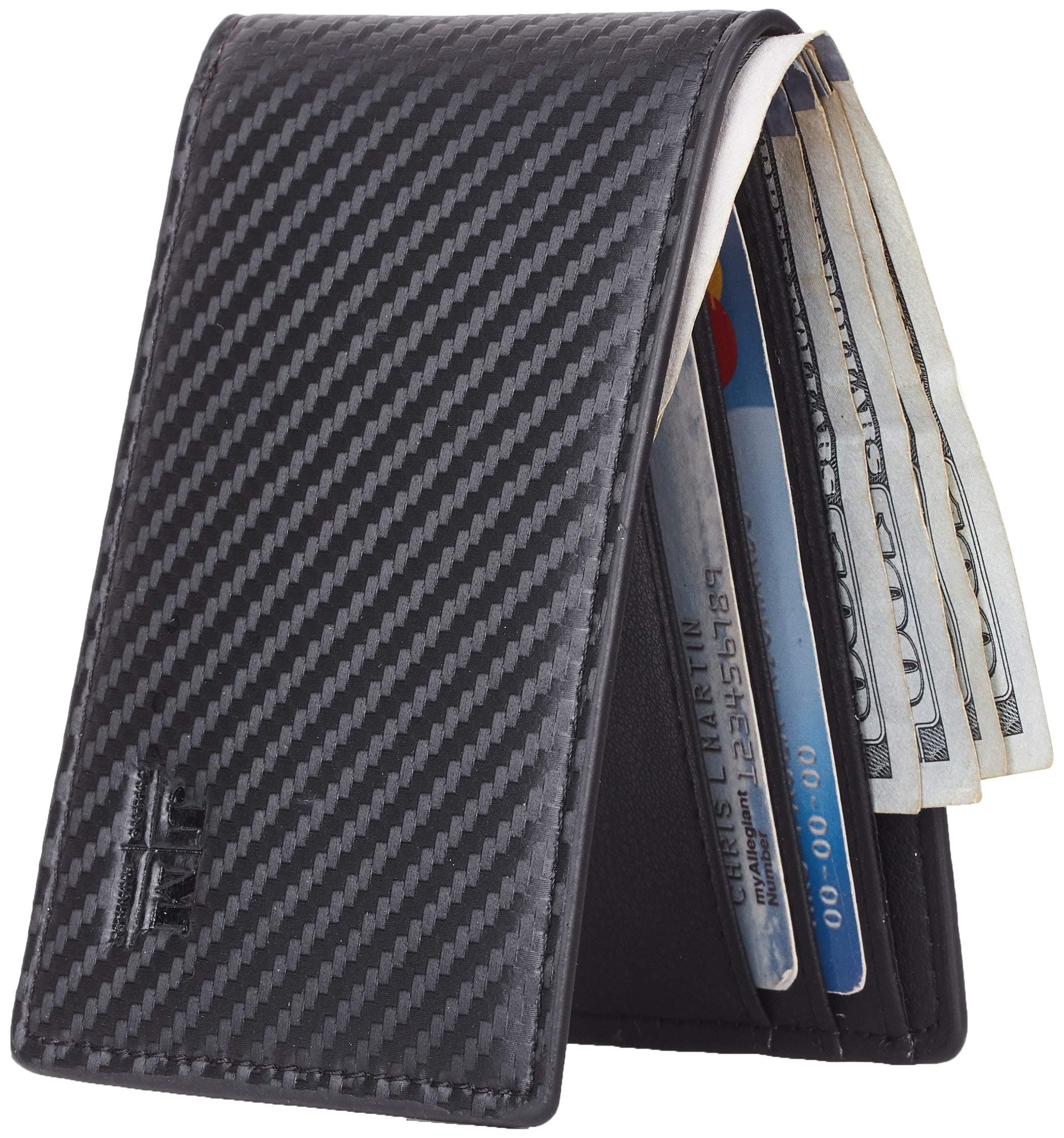 Gostwo Mens Slim Minimalist Front Pocket Wallet Genuine Leather ID Window Card Case RFID Blocking(Black Carbon)