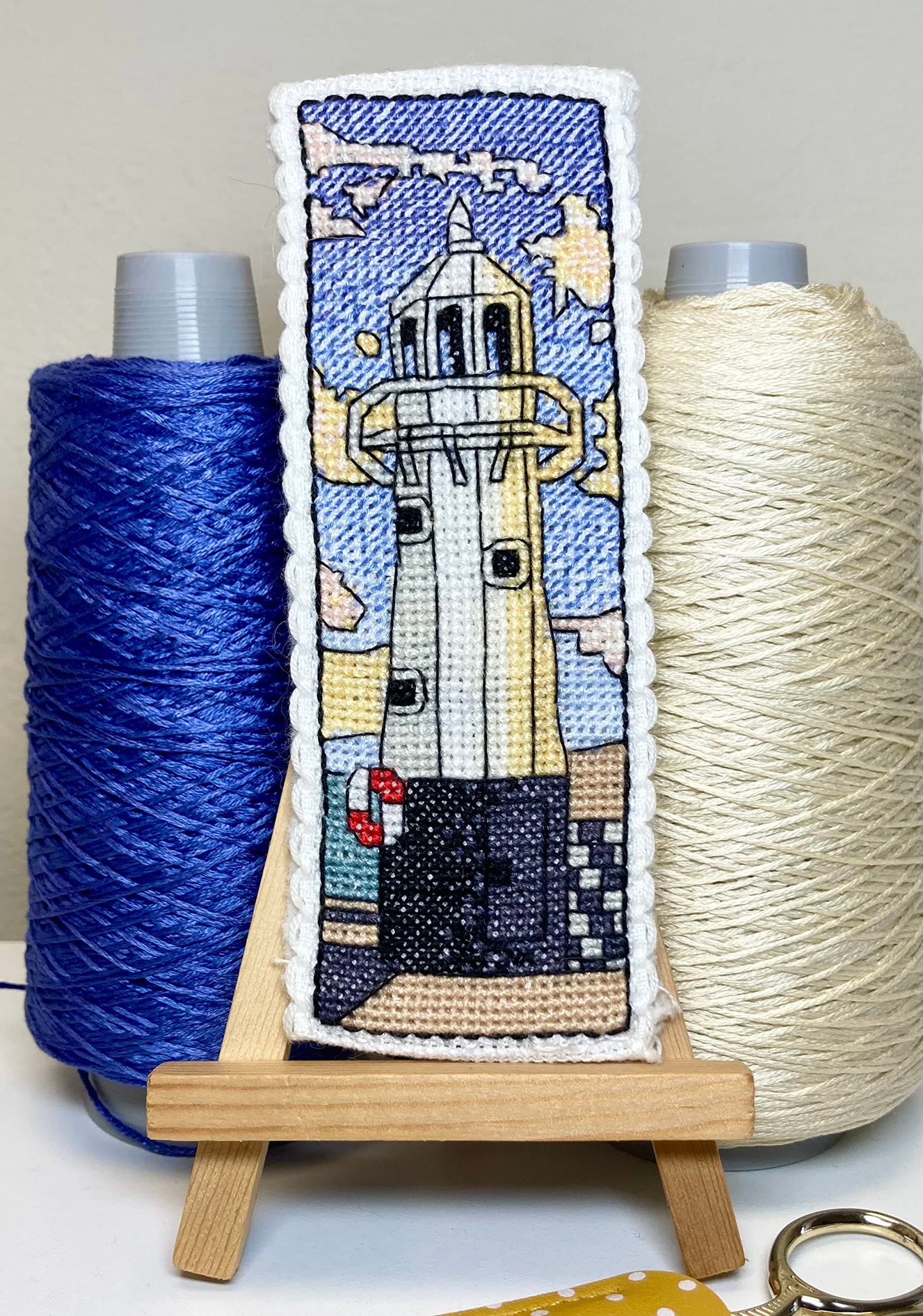 Bookmark Cross Stitch Kit of Mevagissy Lighthouse Cornwall - Lighthouse Cross Stitch Bookmark by Emma Louise Art Stitch