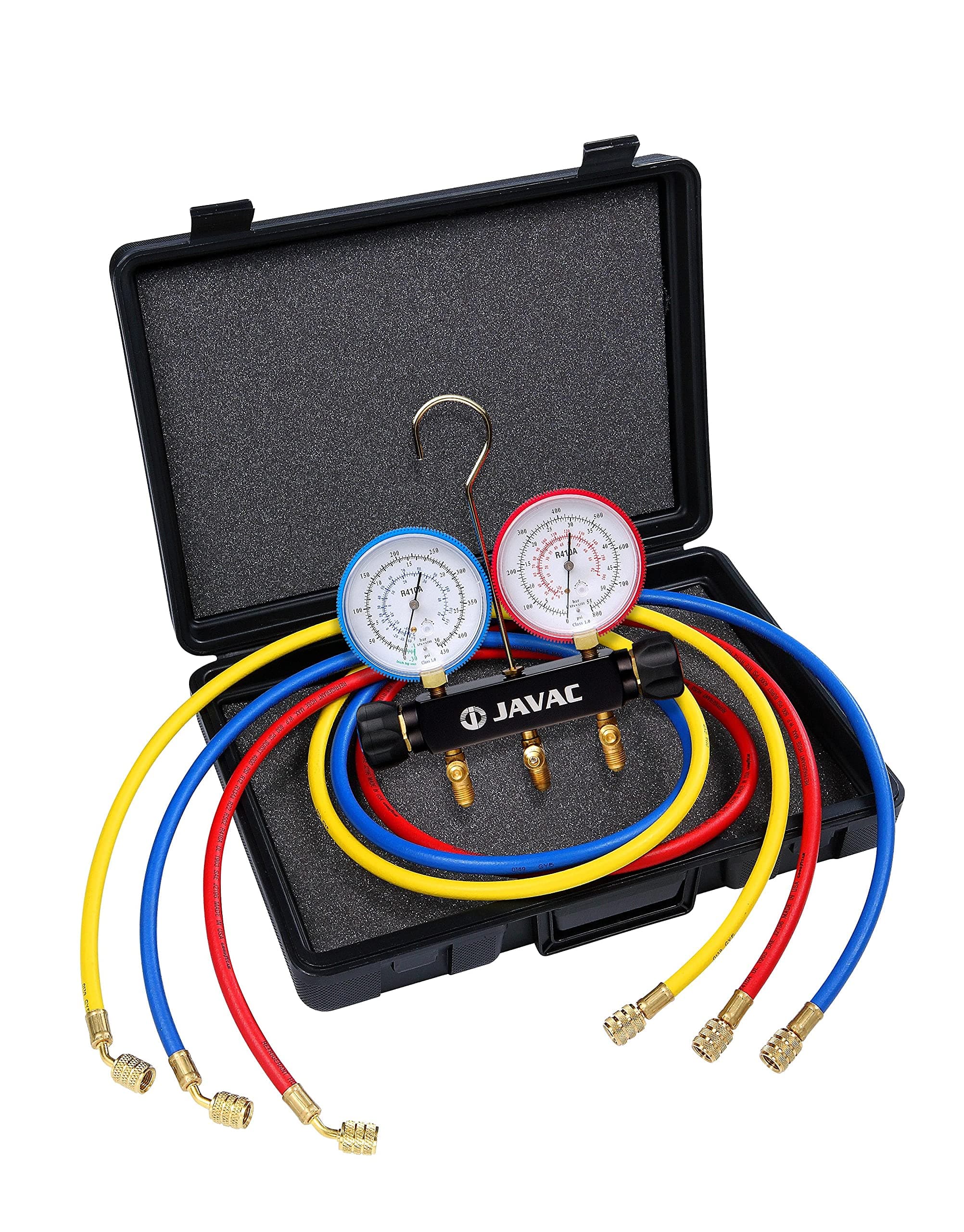Javac Air Conditioning Refrigeration Manifold Gauges Set 2 Way R410A R32 with hoses