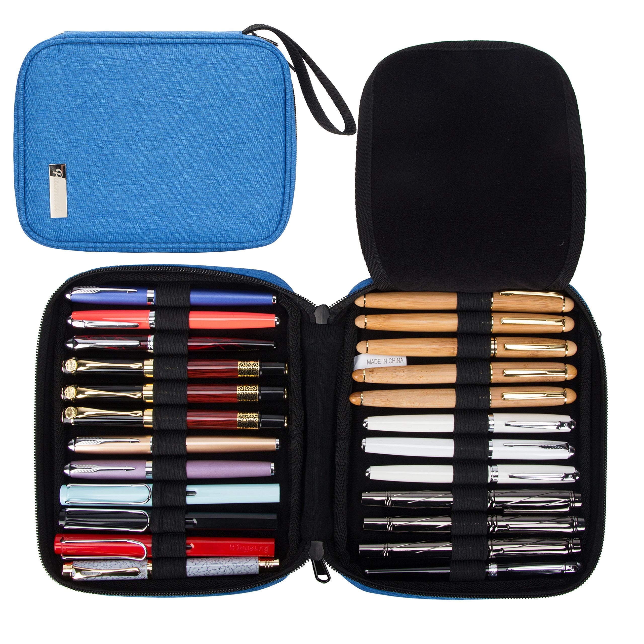 24 Fountain Pen Collector Organizer, Rollerball Pen Display Case Storage, Pencil Case Holder Bag, Ballpoint Pen Carrying Box Bag Storage (Royal Blue)