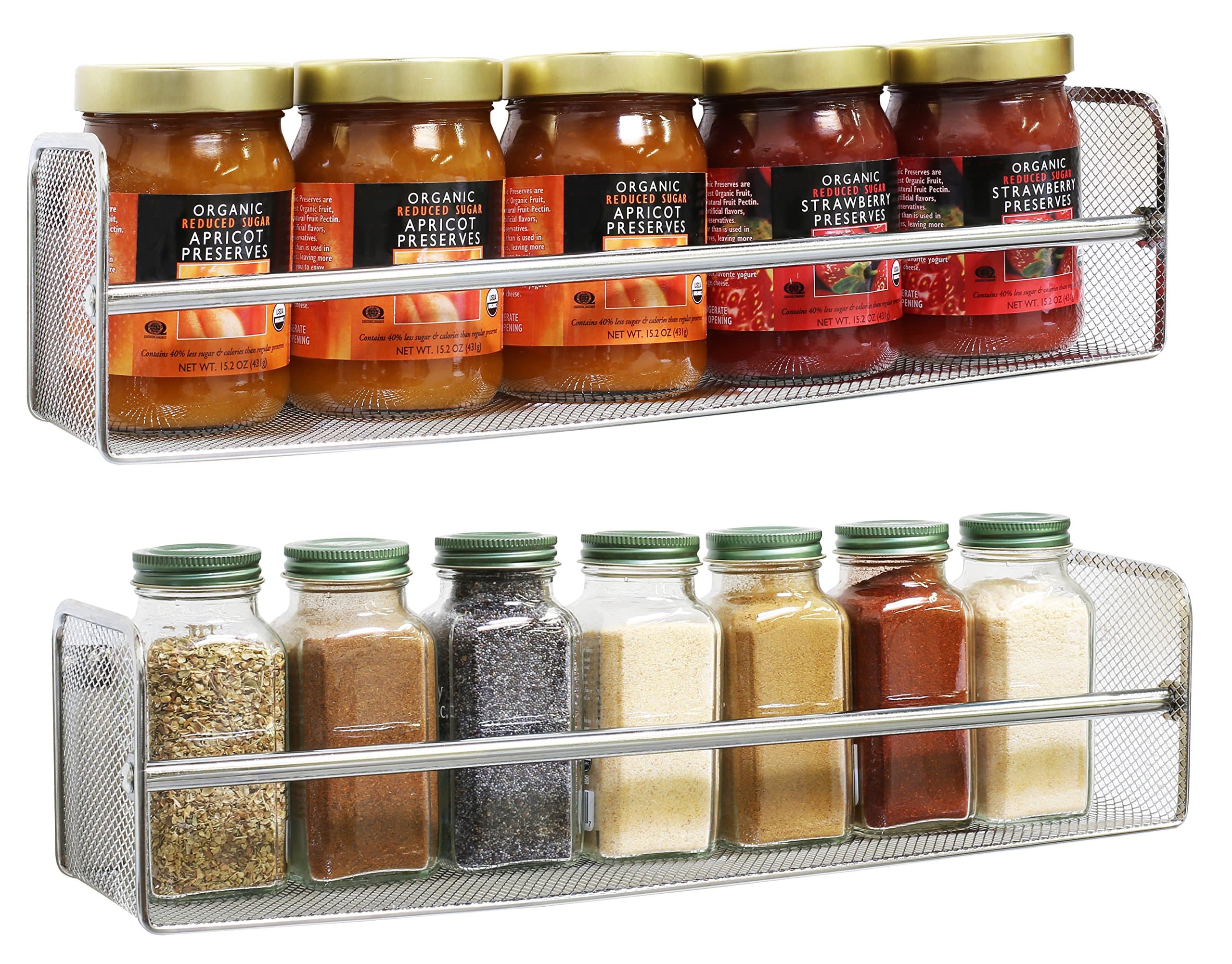 DecoBros 2 Pack Wall Mount Single Tier Mesh Spice Rack, Chrome