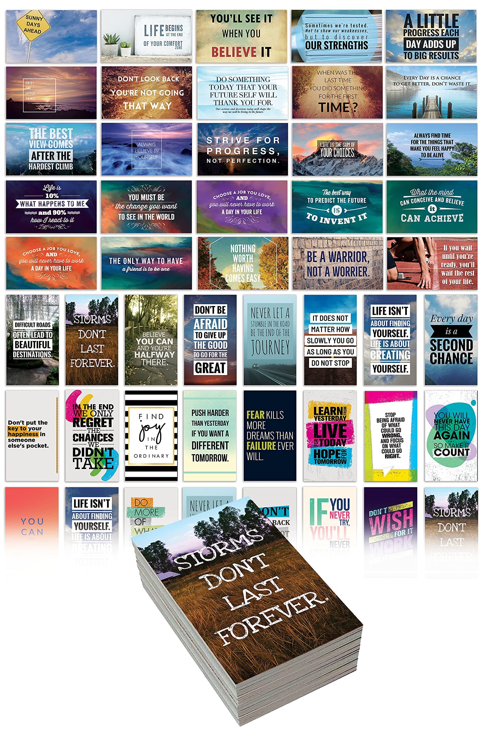 Better Office Products 120 Pack Motivational Inspirational Affirmation Cards - 60 Unique Assorted Designs - Encouragement Card Deck, 2" x 3.5" (Business Card Size)