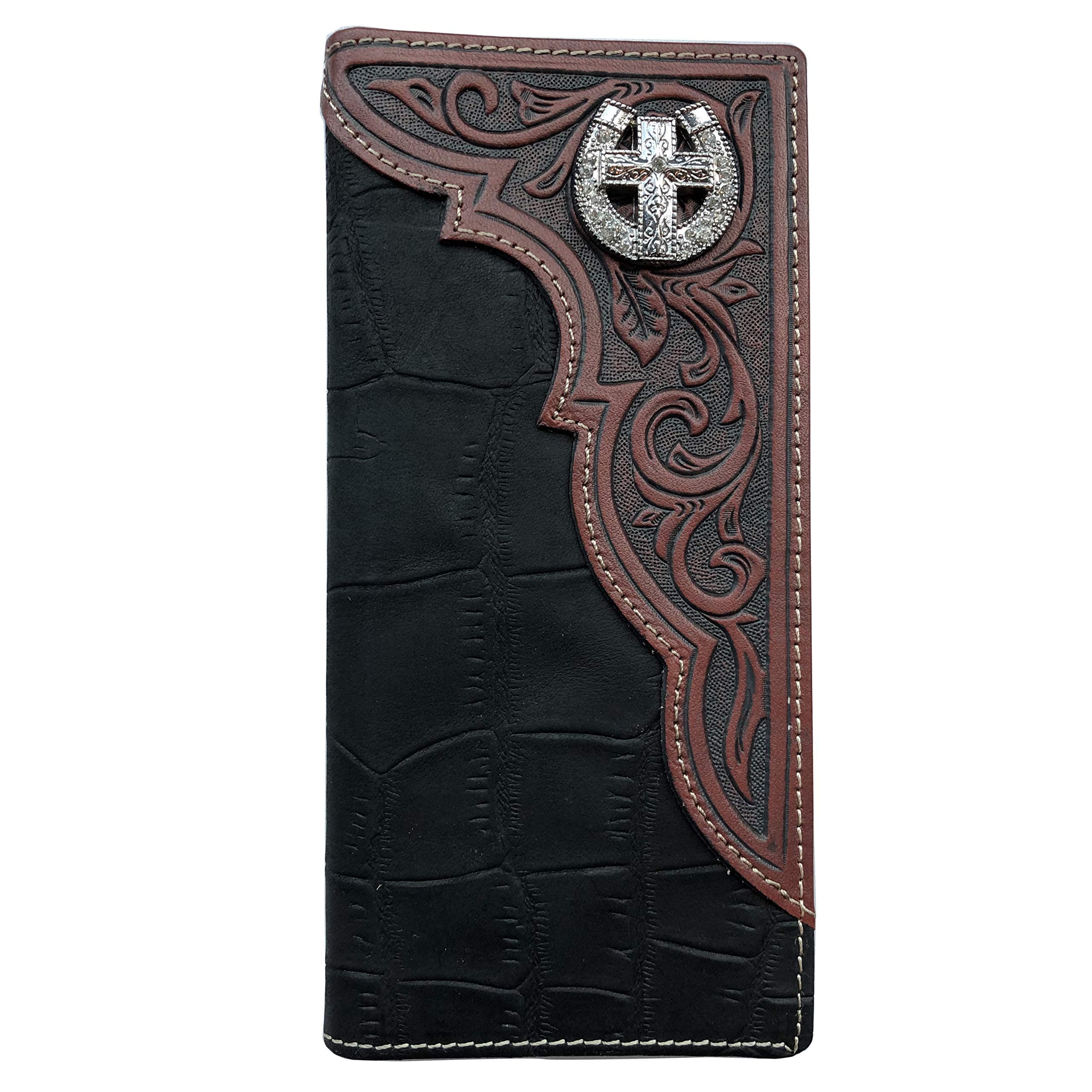 Western Wallet Mens Cowboy Genuine Leather Long Bifold Wallets for Men