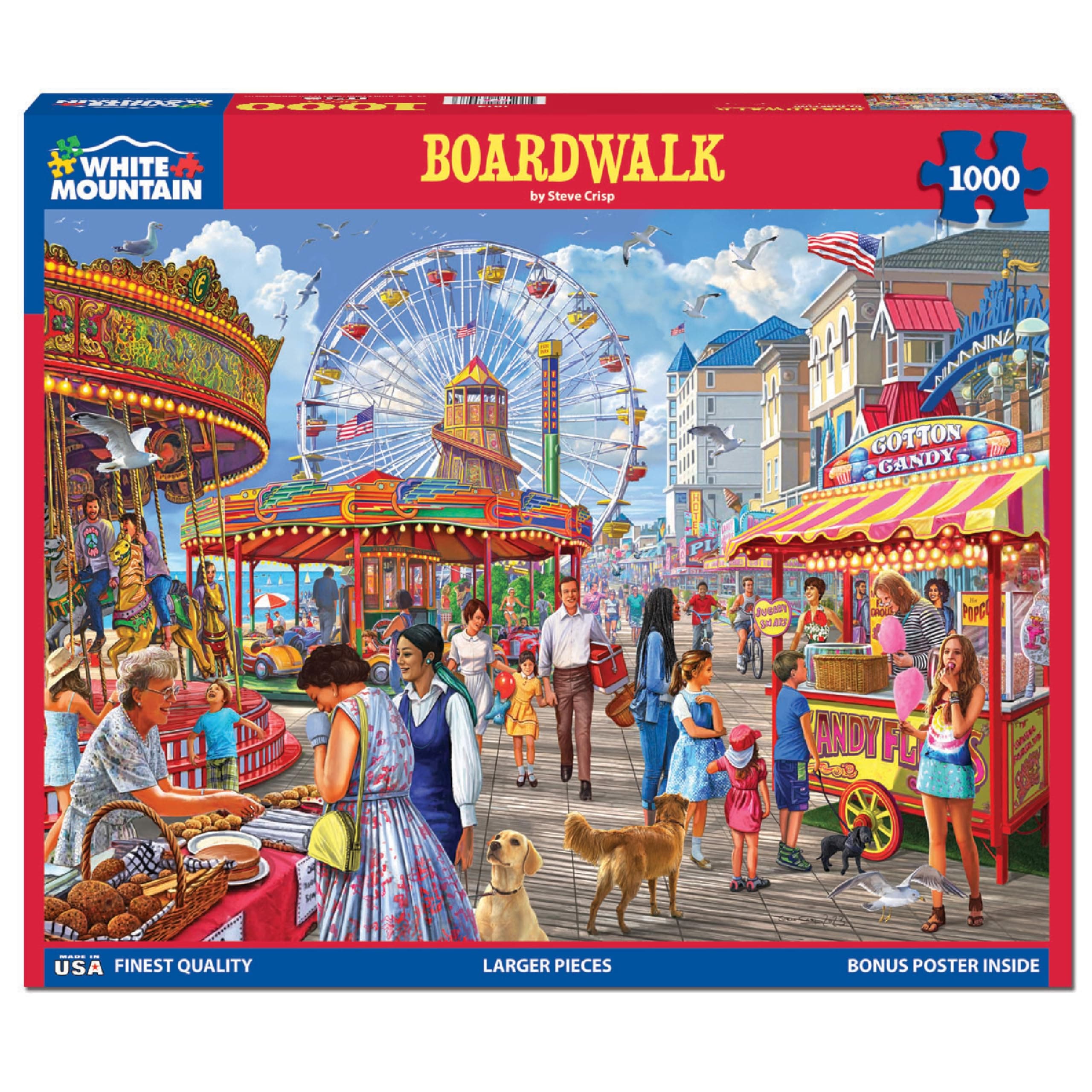1000 Piece Jigsaw Puzzle Classic Summer Carnival Fair Puzzles with Large Pieces for Adults and Family 24"x30" - Boardwalk