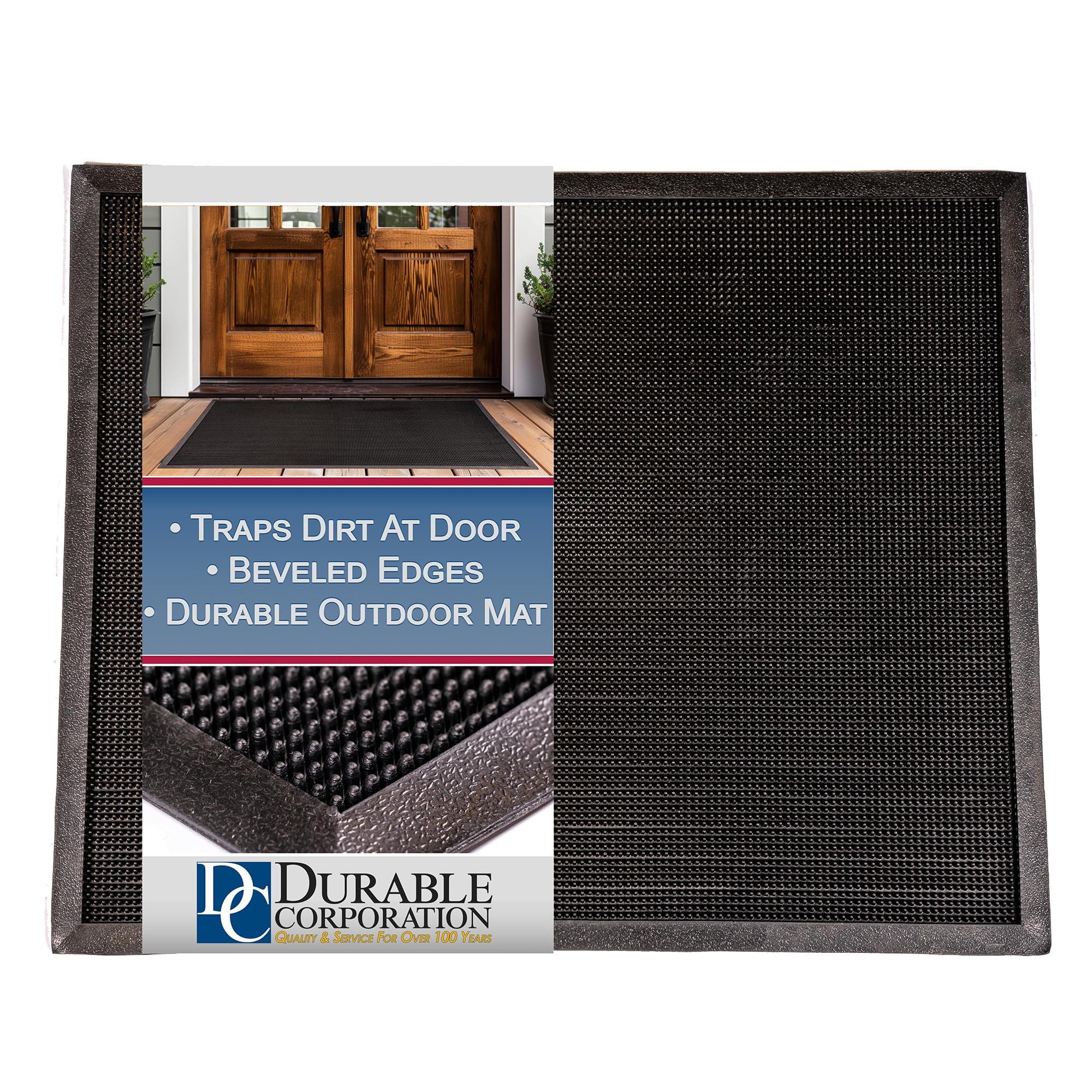 Durable Corporation 396S1624BK Heavy Duty Rubber Fingertip Entrance Mat, for Outdoor Areas, 16" Width x 24" Length x 5/8" Thickness, Black