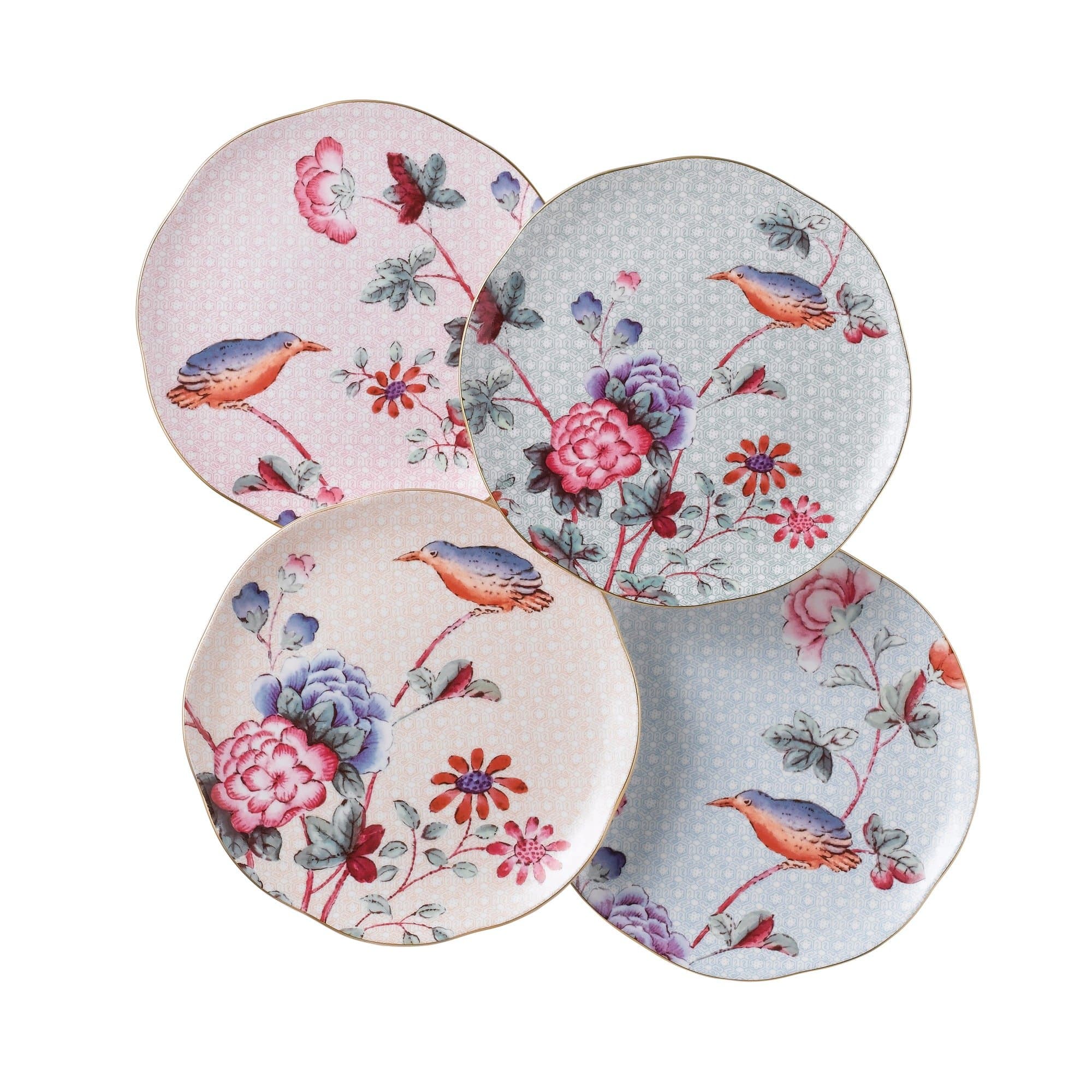 5C106805131 Story Cuckoo Tea Plates 21cm Set of 4, Fine Bone China, Pink