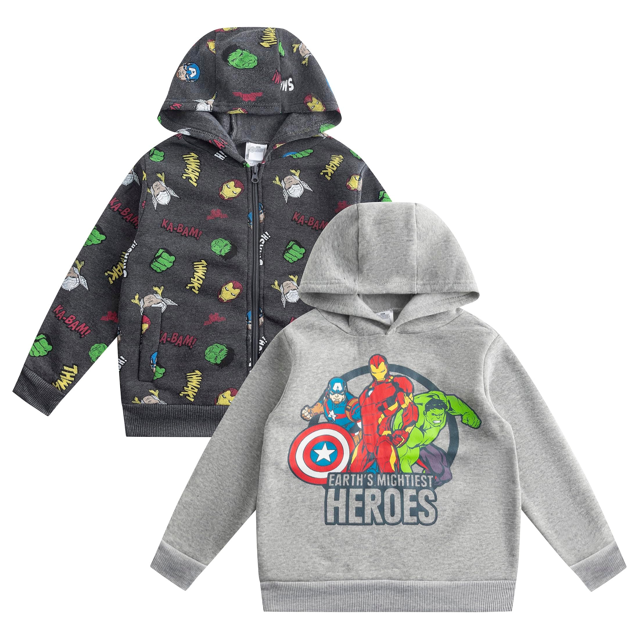 Avengers Iron Man, Hulk and Captain America Boys 2 Pack Hoodies for Toddler and Little Kids