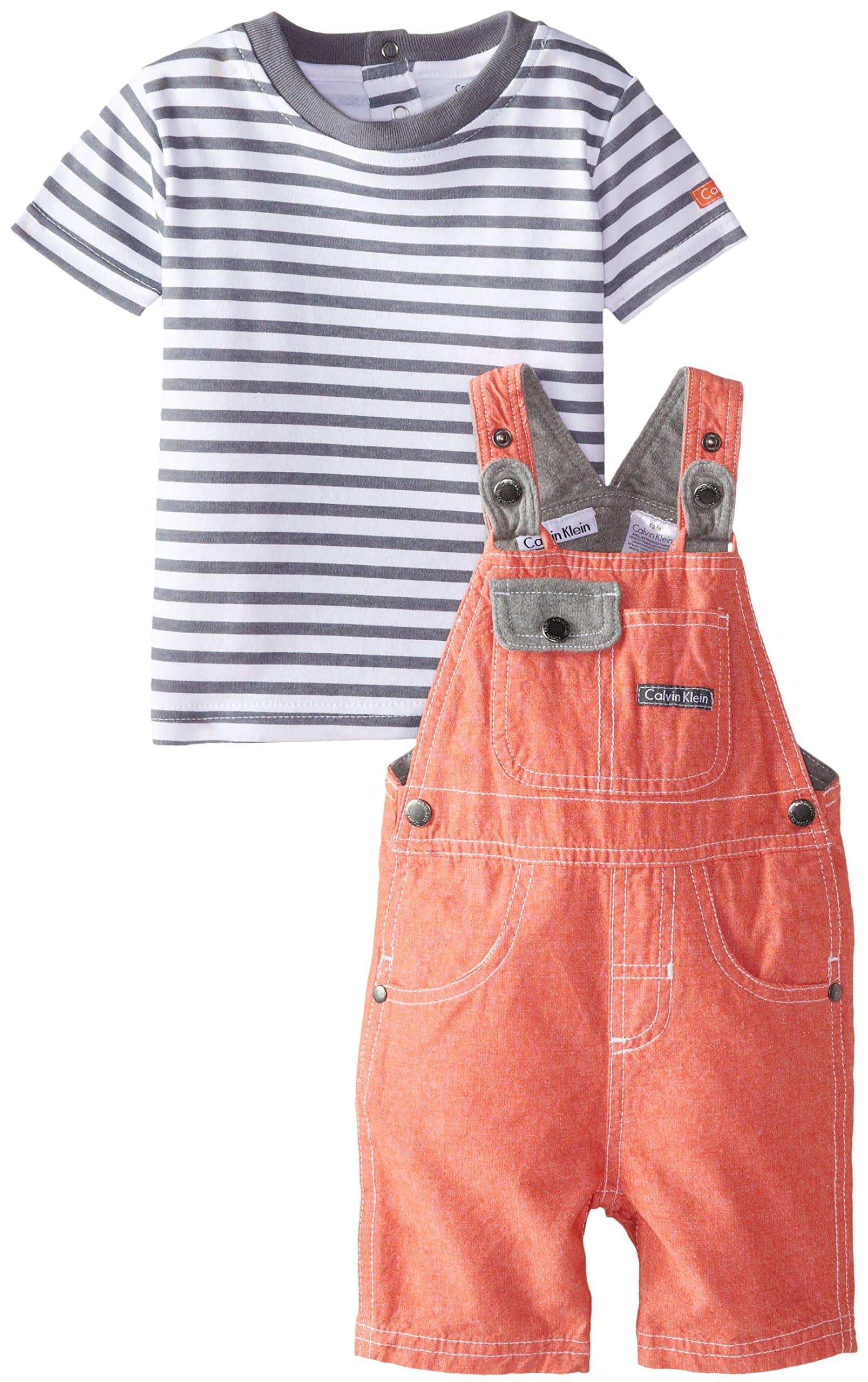 Calvin Klein Baby Boys' Gray Stripes T Shirt with Shortall Set