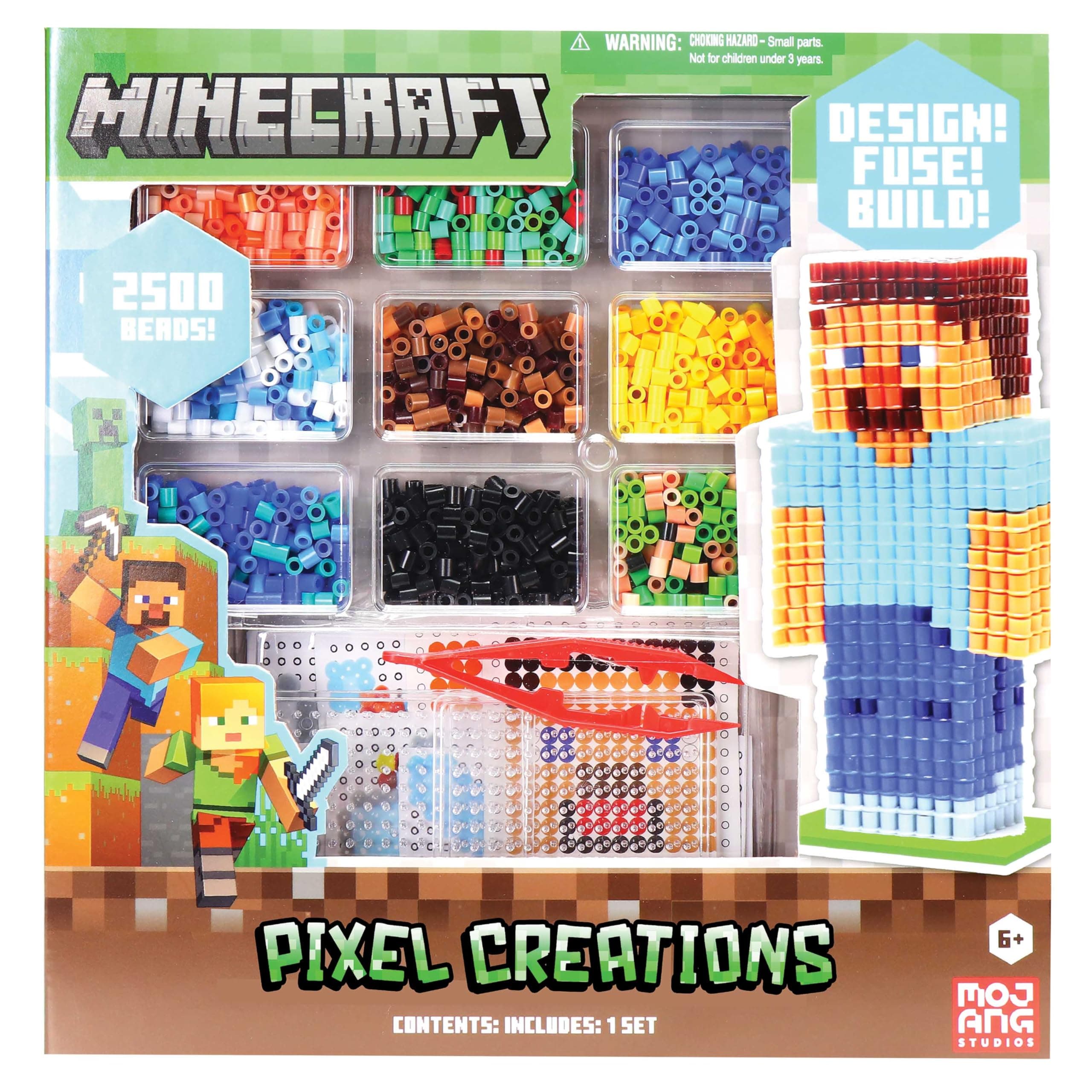 Minecraft Pixel Creations Bead Kit 2500 Beads with Pegboards & Templates Build Characters & Tools from, Encourages Hands-on STEM-Based Play Craft Set for Kids Ages 6+
