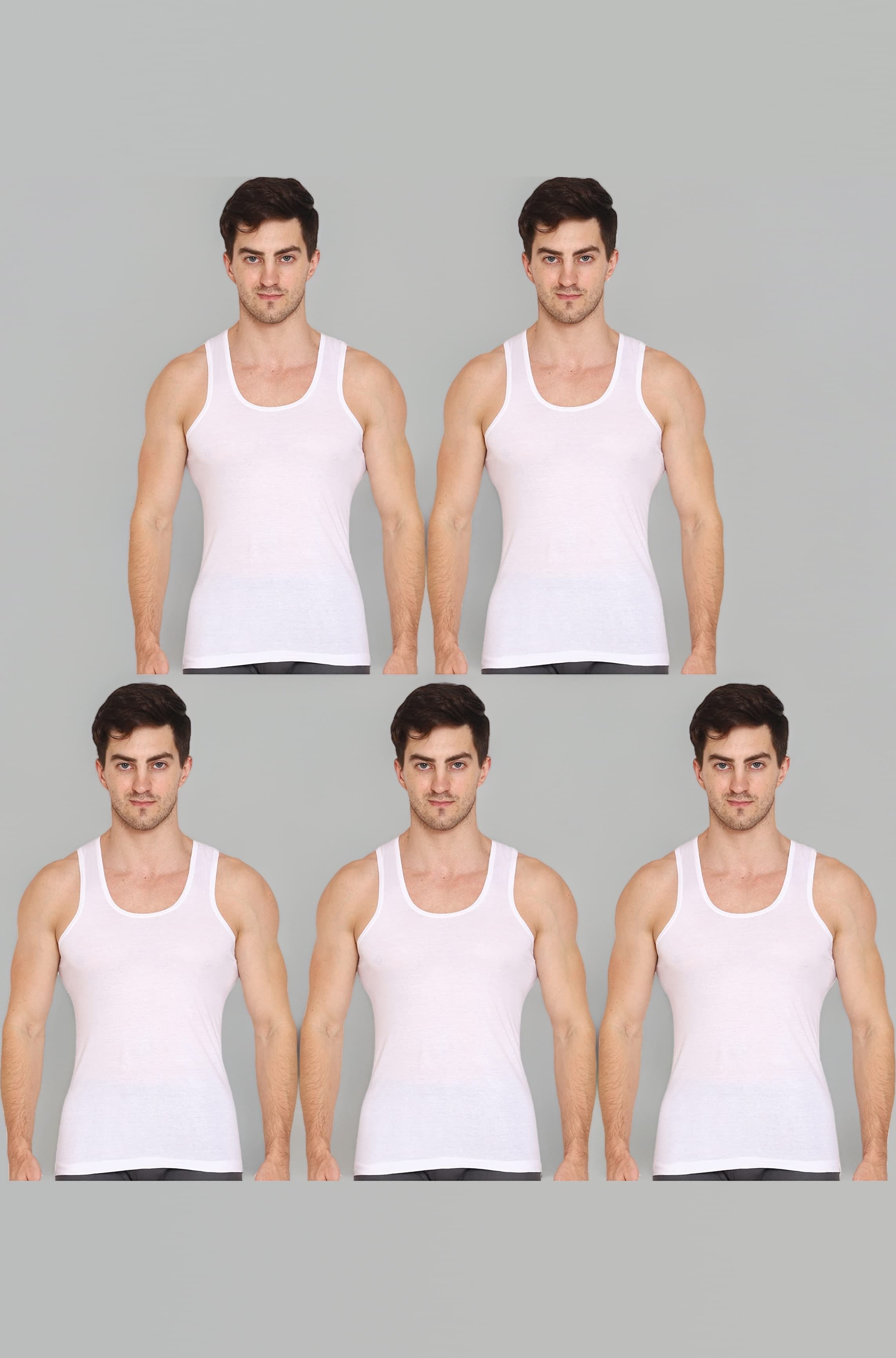VIP Supreme Men's Sleeveless Round Neck Cotton Vest | Retro Style | Slim Fit | Breathable and Comfortable Innerwear | Soft Itch-Free Innerwear Baniyan | Easy Tuck Design (Pack of 5) (White)