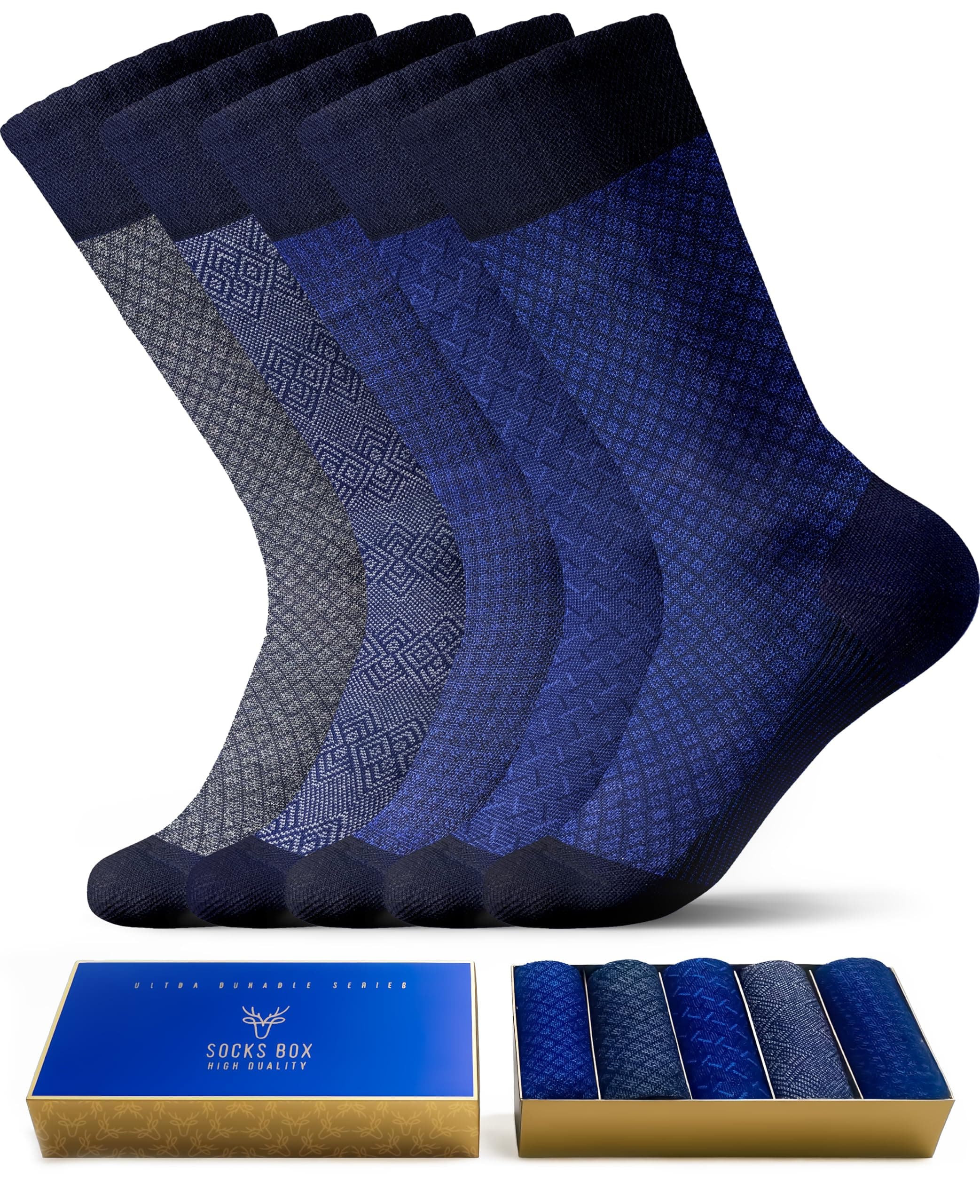Mens Dress Socks, Premium Quality Bamboo Rayon Socks for Men, Patterned Mens Socks With Gift Box (5/10 Pack)