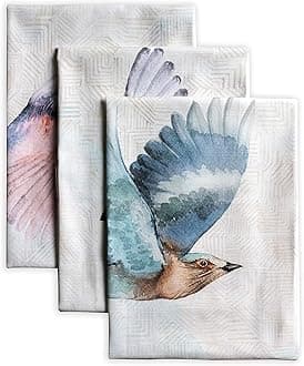 Maison d' Hermine Kitchen Towels Set of 3 100% Cotton 70 CM x 50 CM Reusable Cloth Tea Dish Towels Absorbent with Hanging Loop for Kitchen Dining Easter decorations (Flying Birds)