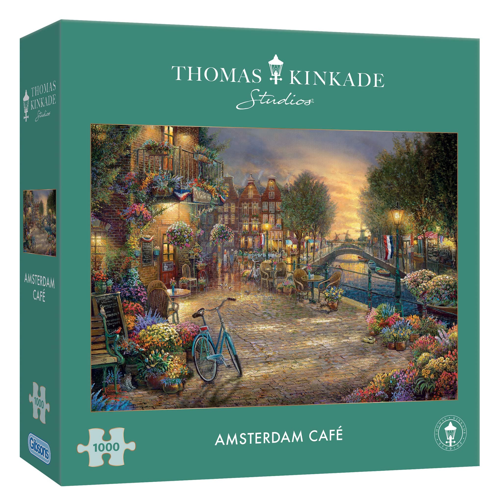 Thomas Kinkade: Amsterdam Café 1000 Piece Jigsaw Puzzle | City River Sunset