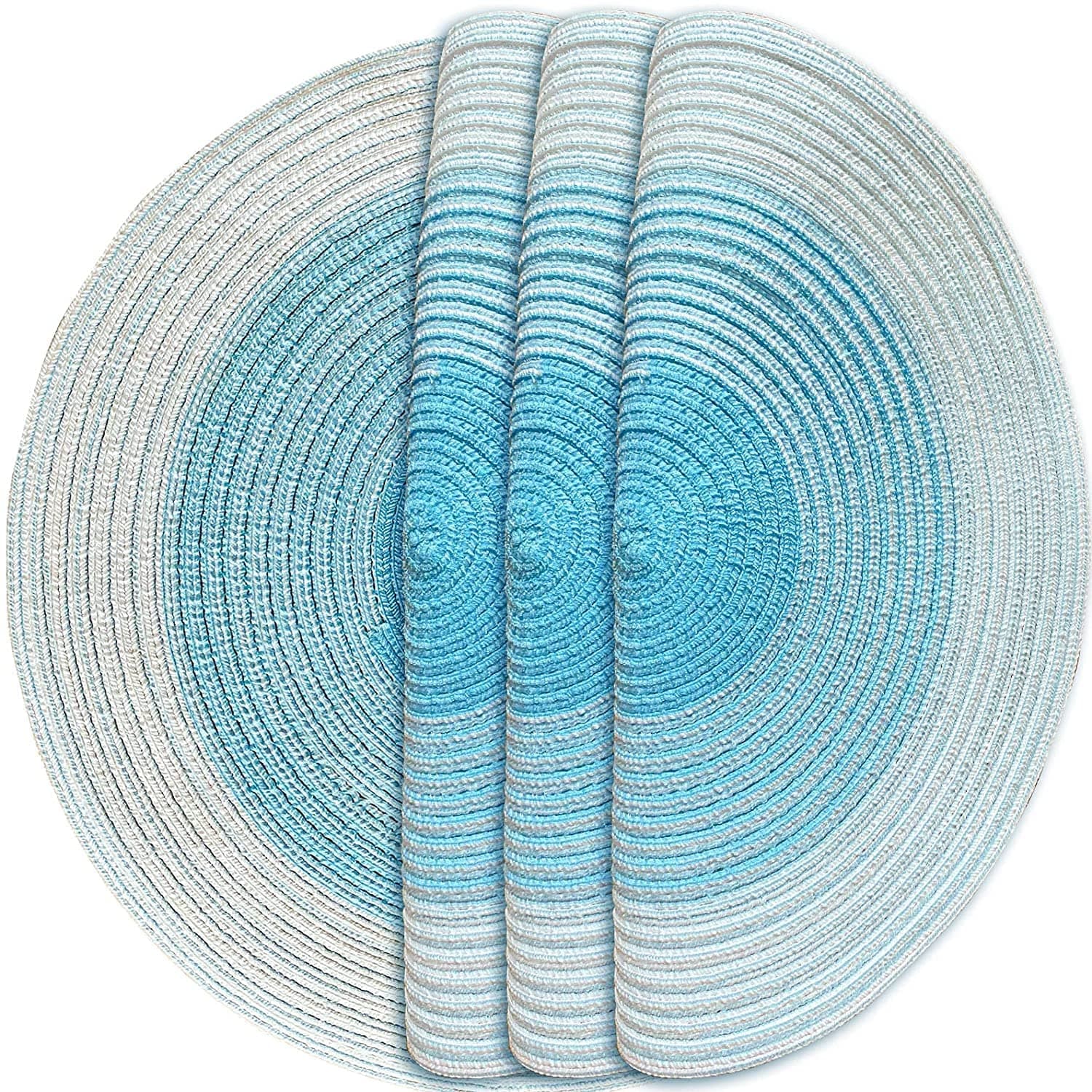 Trifecta Round Placemats Set of 4 Braided Table Mats for Dining Table - Natural Woven Heat Resistant Non-Slip, Kitchen Insulation pad Pot Holder Tableware Easy to Care 12 Inch (Light Blue - 4)