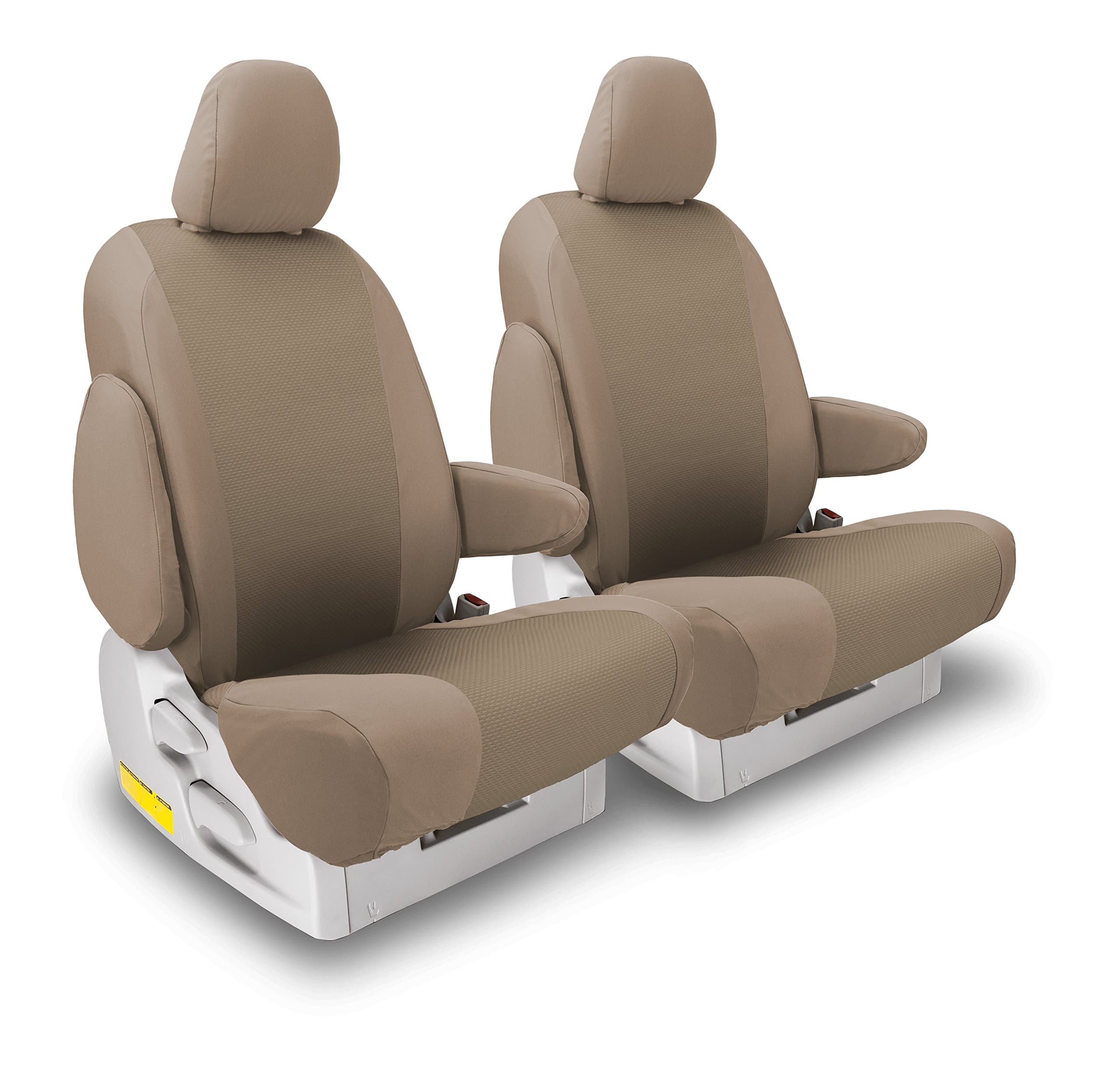 Front Seats: ShearComfort Custom OEM Seat Covers for Toyota Sienna (2006-2010) in Taupe for Buckets w/Inner Arms and Adjustable Headrests and Passenger Seat Fold Flat