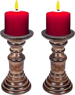 Candle Holder,Wood Candle Holder,Burnt Wooden Candle Holder,Candle Holders,Farmhouse Candle Holder,Candle Holder Set of 2,Wood Pillar Candle Holder,Height 7.5 inch Set of 2, Burnt