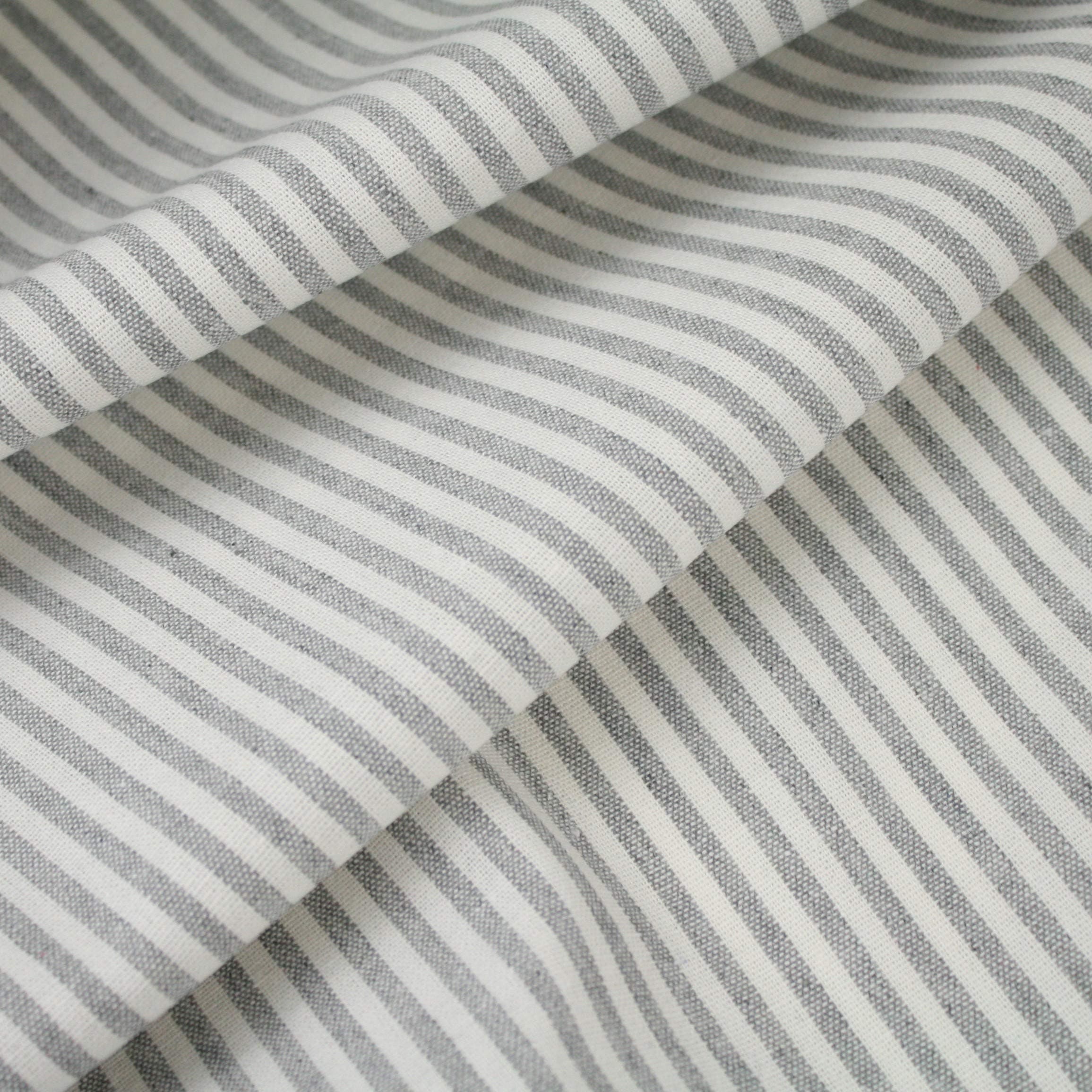 Grey Striped French Ticking Striped Cotton Linen Blend Fabric Premium Quality 141cm (55") Width - per Meter