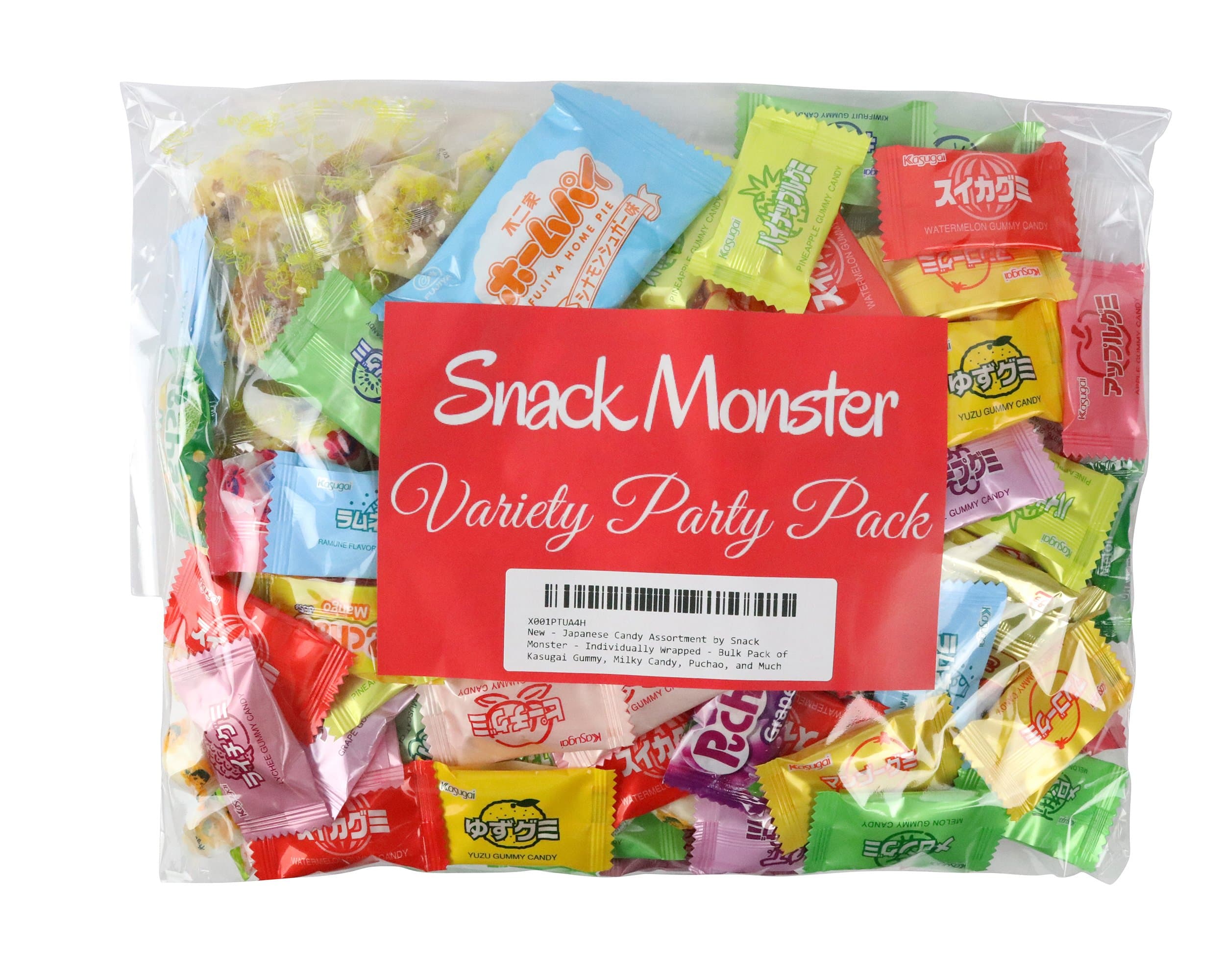 Japanese Candy Assortment by Snack Monster - Individually Wrapped - Bulk Pack of Kasugai Gummy, Milky Candy, Puchao, and Much More (100 Pieces).