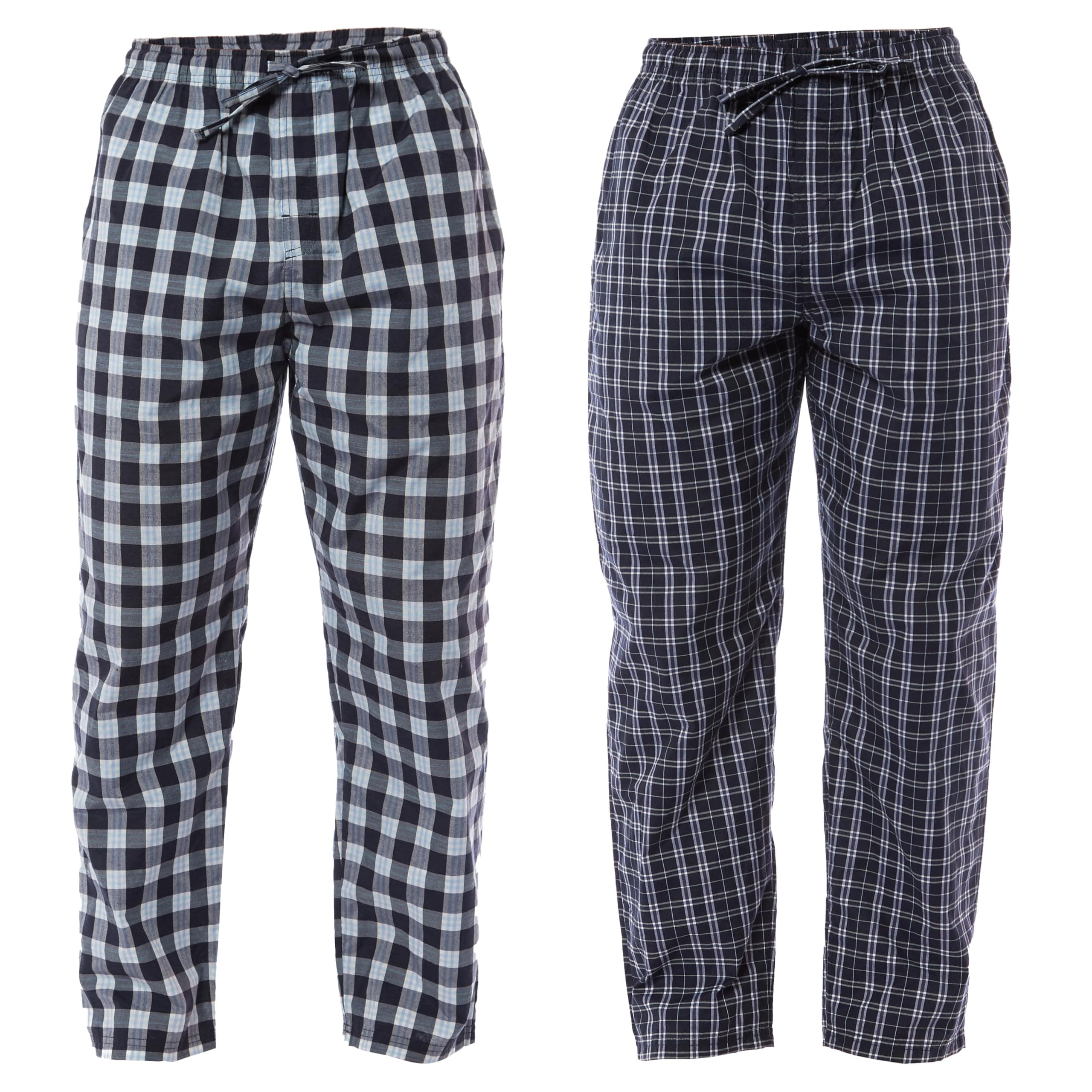 Pack of 2 Mens Pyjama Bottoms Trousers Lounge Woven Pants Super Soft Sleepwear Nightwear Checked Design with Pockets