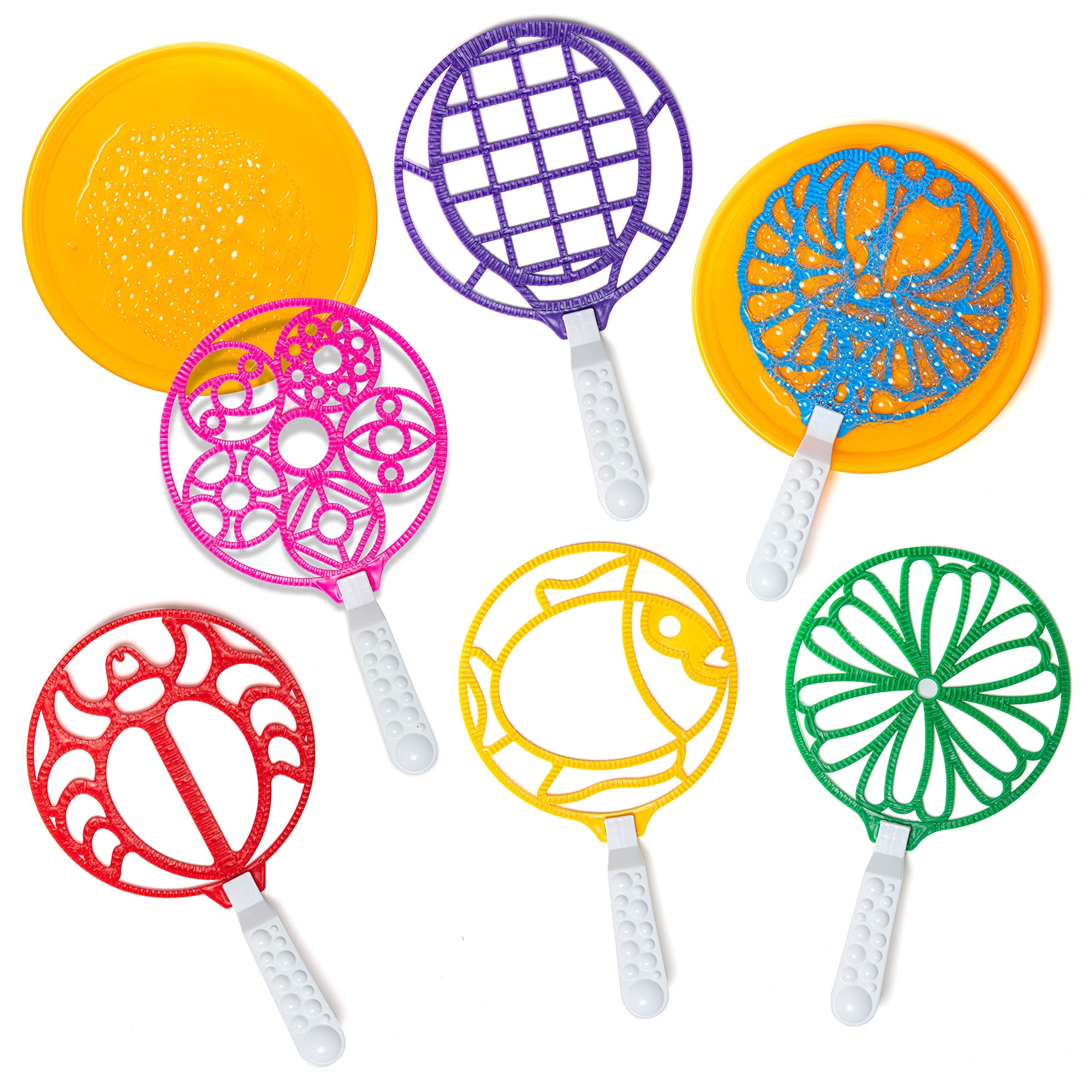 Bubble Wands - Jumbo Colorful Bubble Wand Toy Set - Assortment of Large Wands - For Kids and Adults - 2 Giant Trays Will Make Lots of Bubbles - Boys & Girls Summer Outdoor Fun Bubble Toys - Activity P